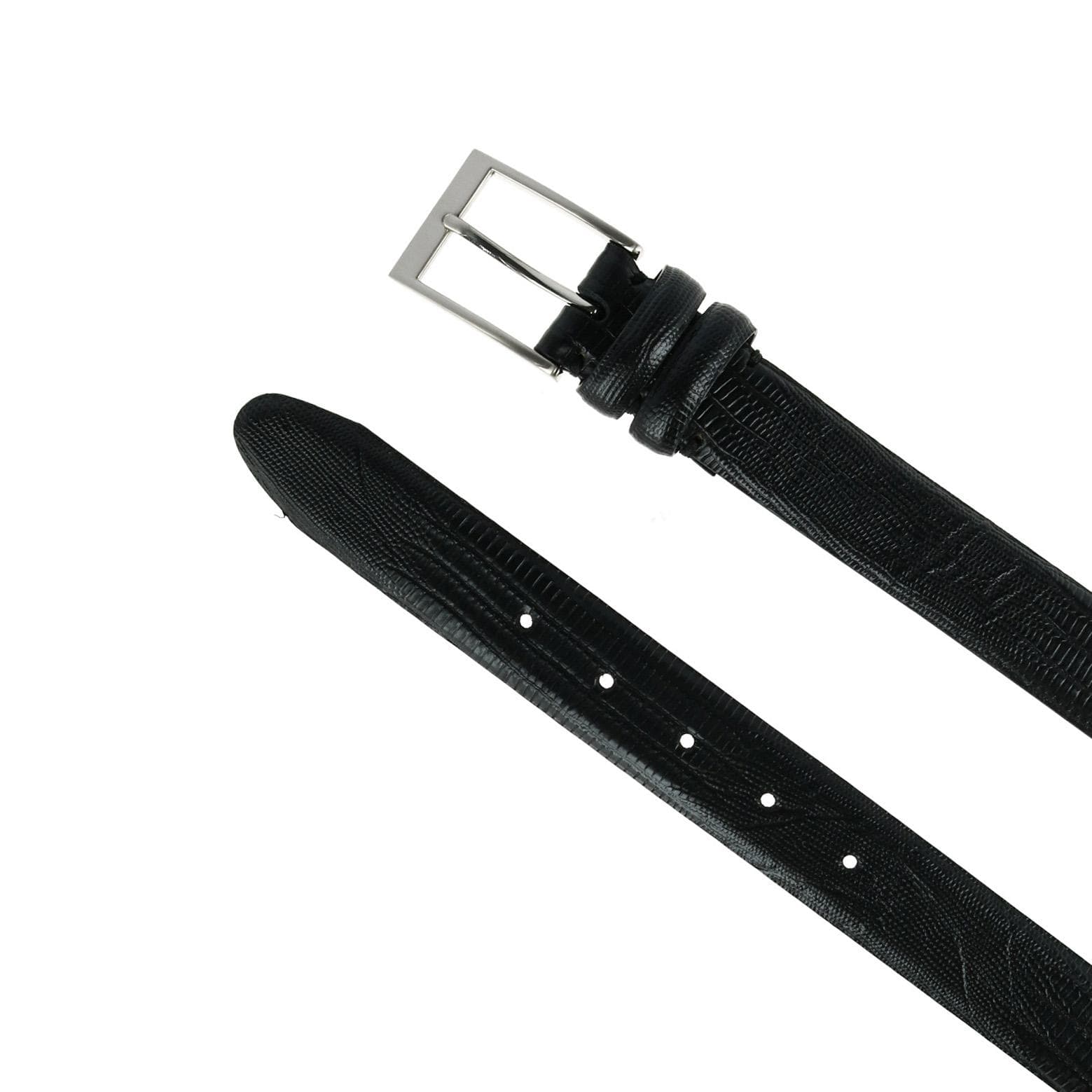 Toneka Men's Leather Embossed Lizard Print Belt - Black