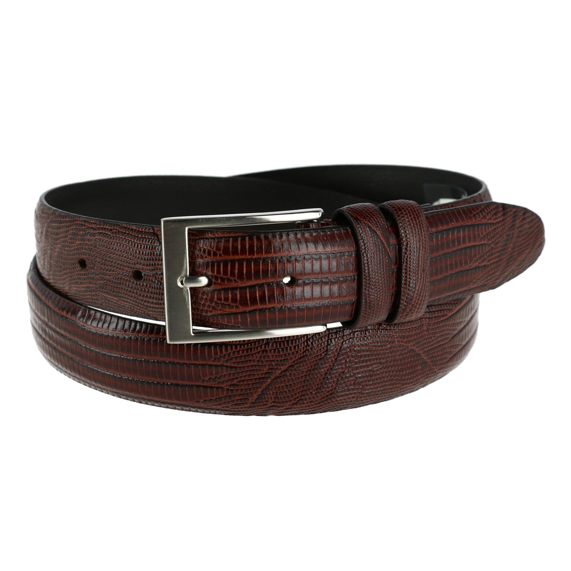 Toneka Men's Leather Embossed Lizard Print Belt - Brown