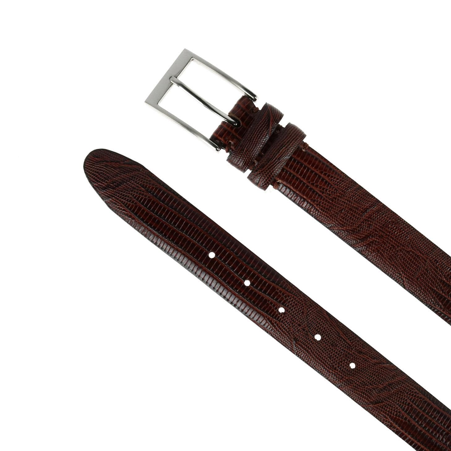 Toneka Men's Leather Embossed Lizard Print Belt - Brown