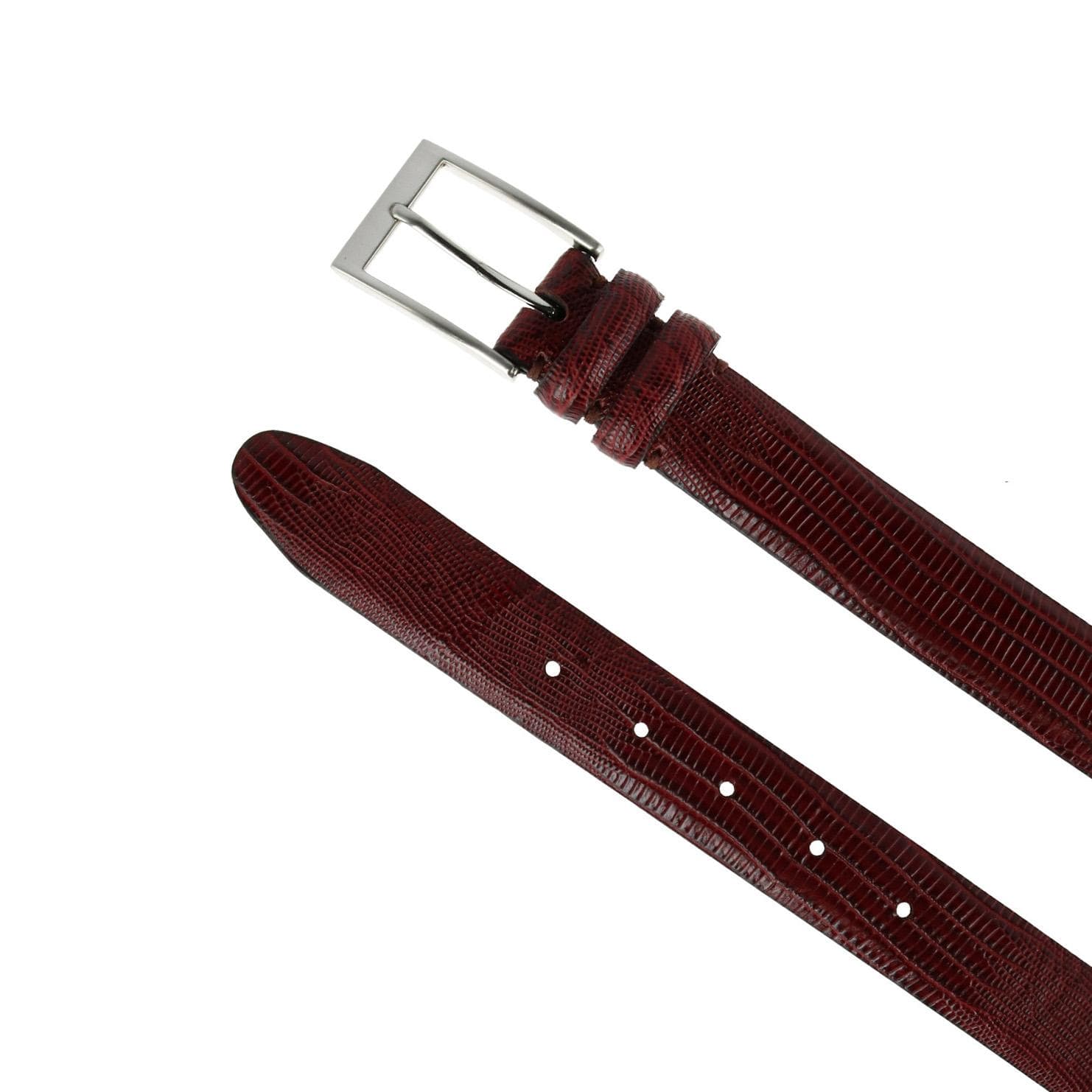Toneka Men's Leather Embossed Lizard Print Belt - Wine
