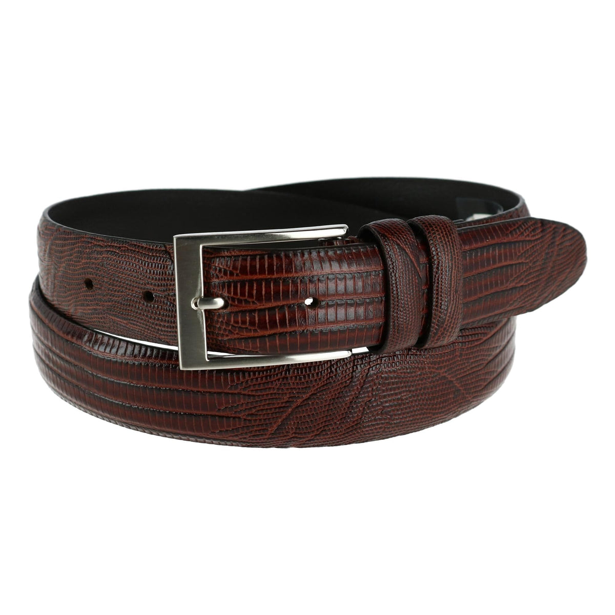 Toneka Men's Big & Tall Leather Lizard Print Belt - Brown