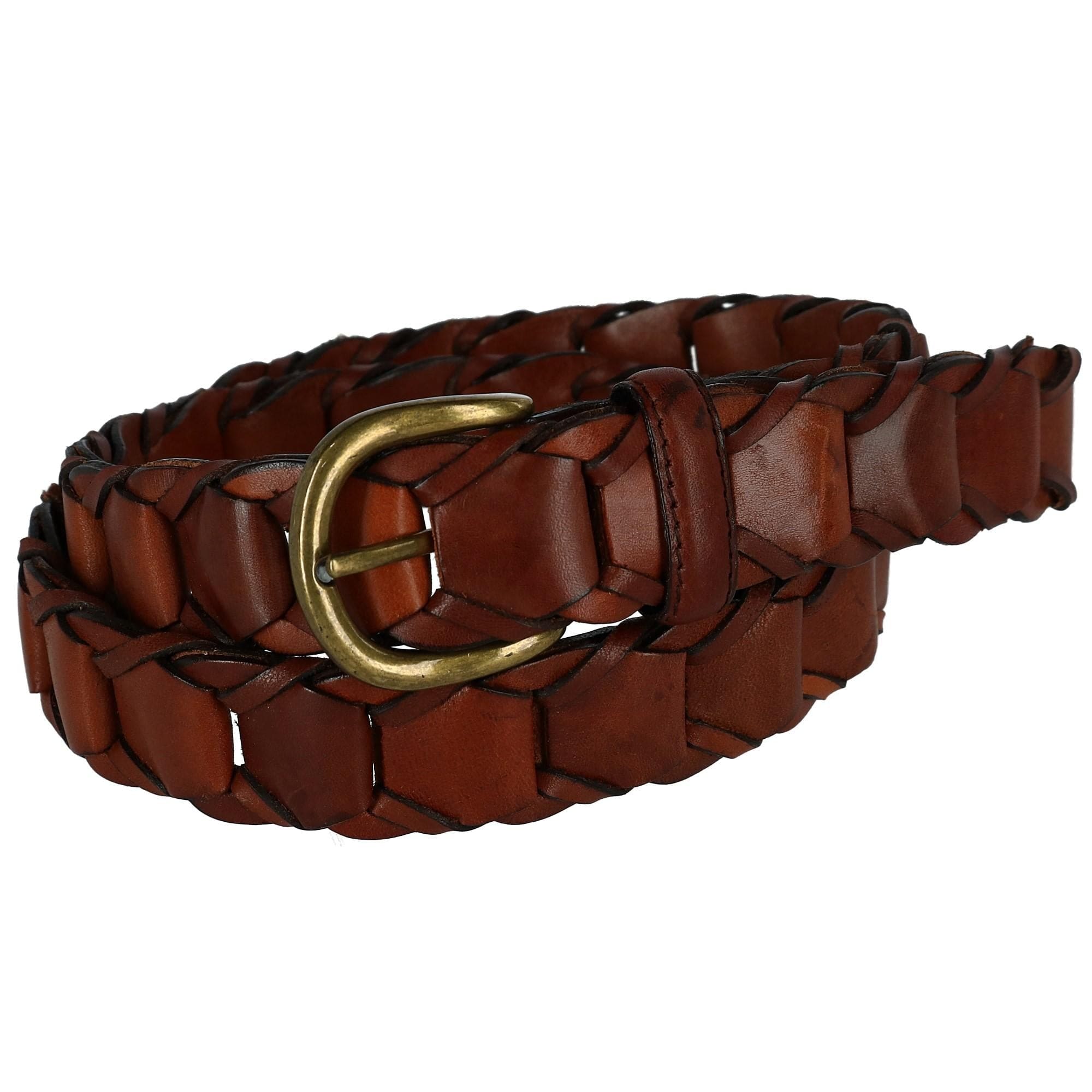 CTM® Men's 1.25 Inch Wide Leather Link Belt - Brown
