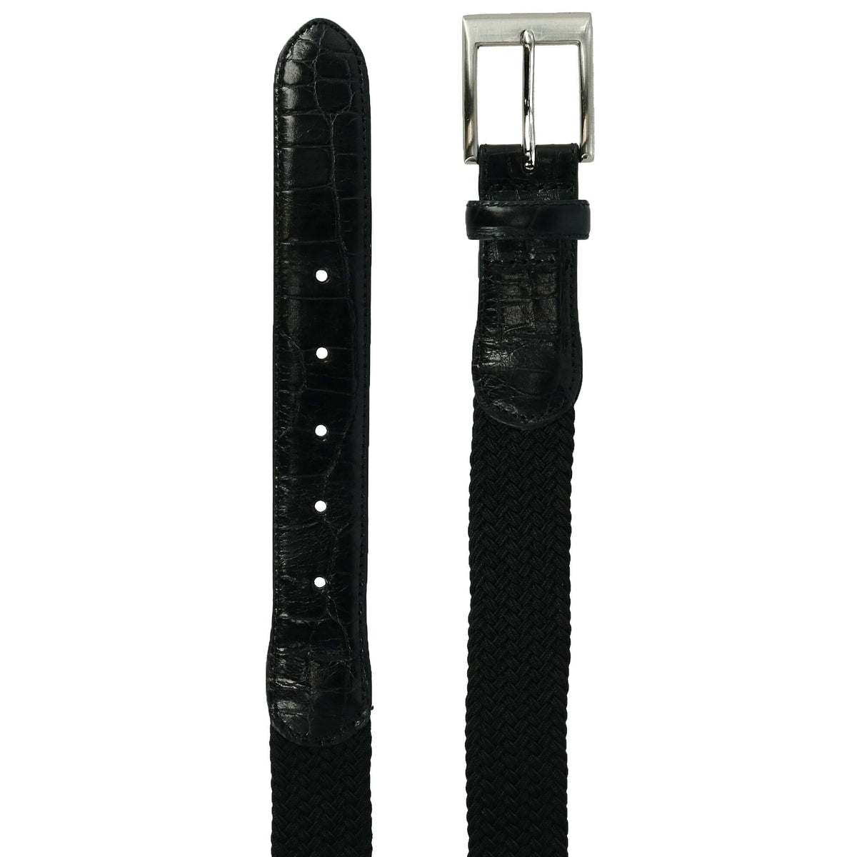 CTM® Men's Braided Elastic Stretch Belt with Croc Print End Tabs - Black