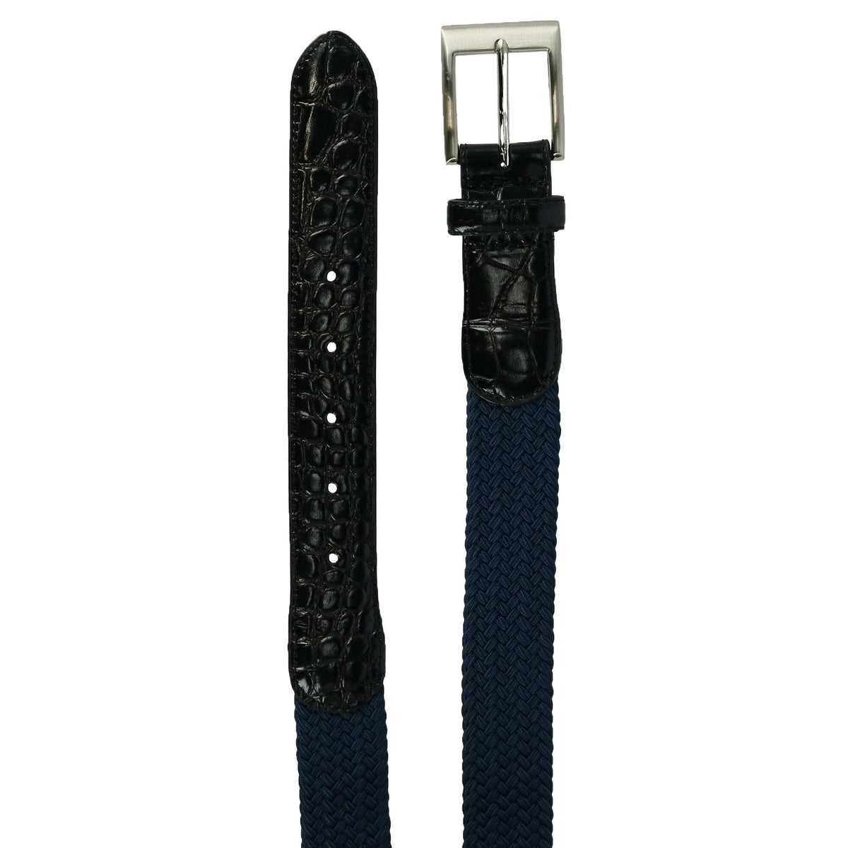CTM® Men's Braided Elastic Stretch Belt with Croc Print End Tabs - Navy