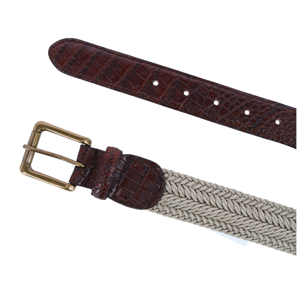 Toneka Waxed Braided Belt with Croc Print Ends - Khaki