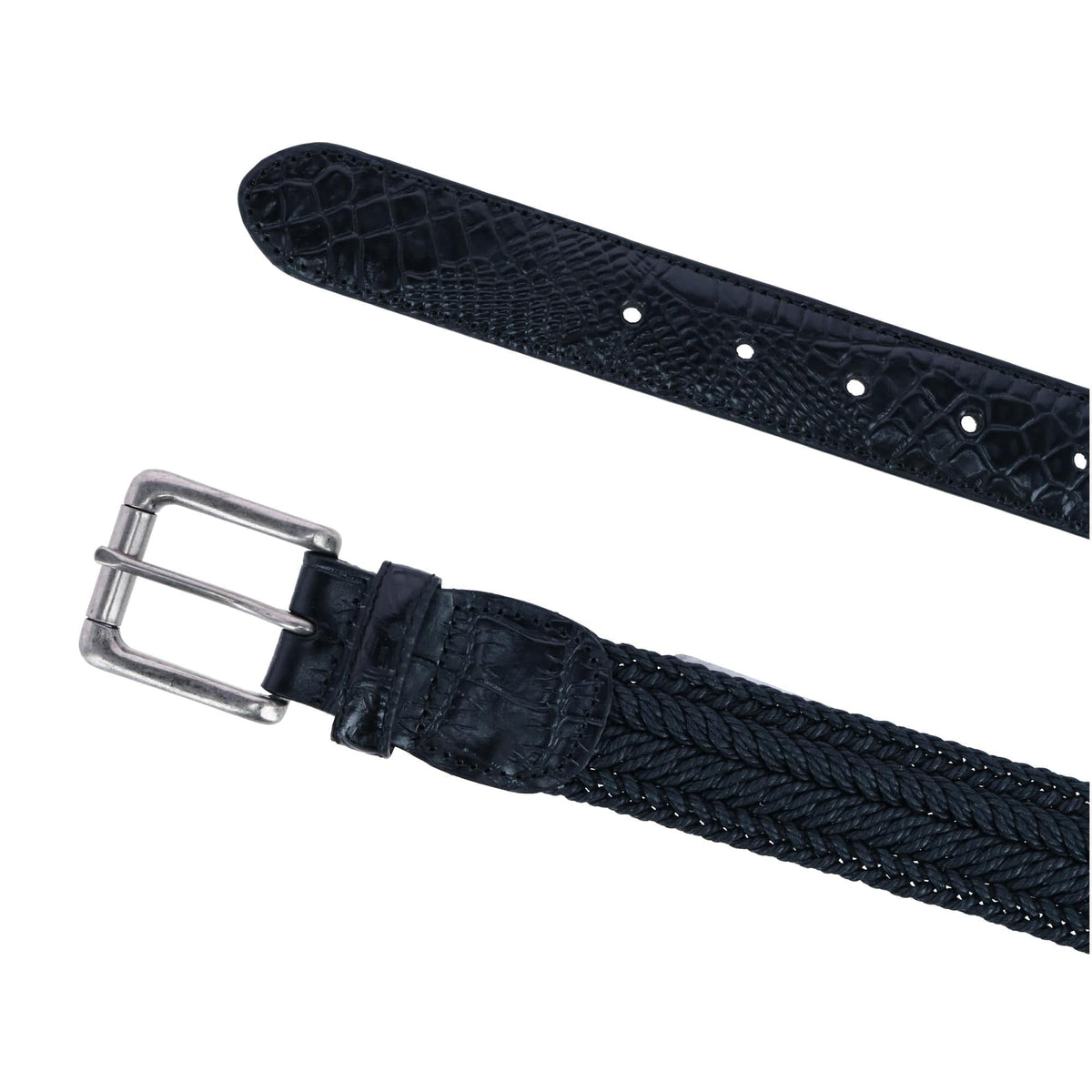 CTM® Men's Big & Tall Waxed Braided Belt with Croc Print Ends - Black