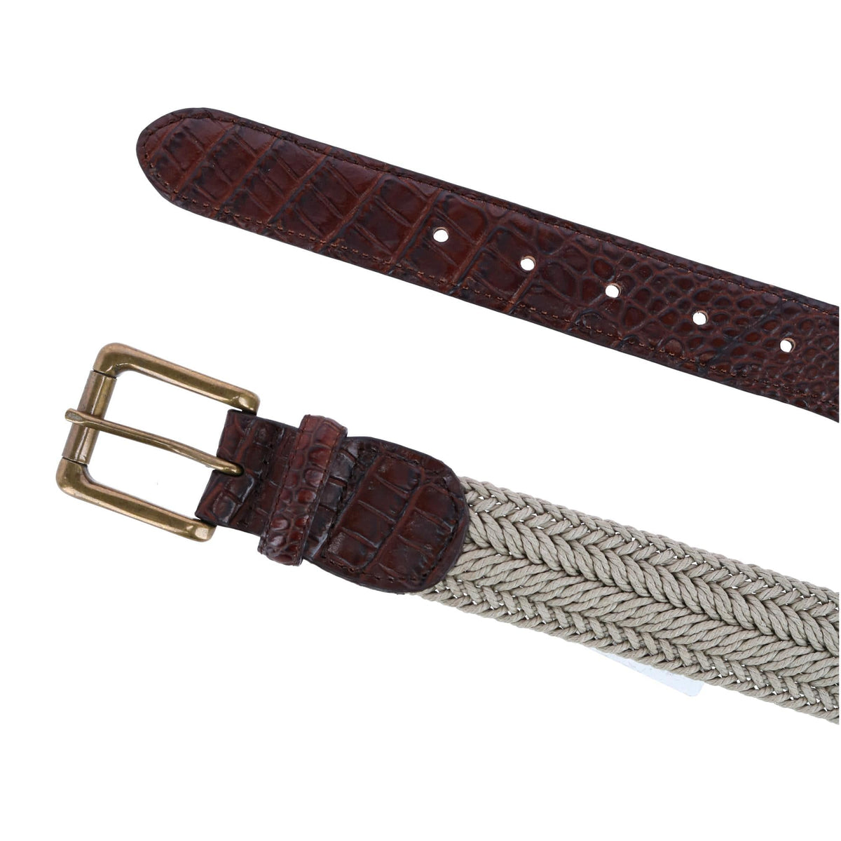 CTM® Men's Big & Tall Waxed Braided Belt with Croc Print Ends - Khaki