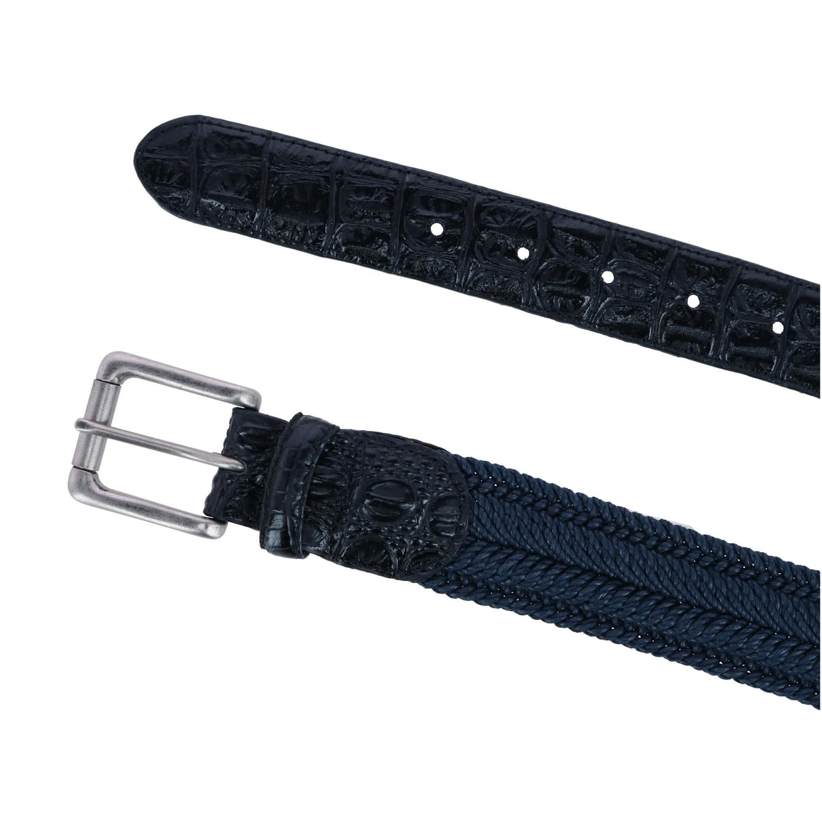 CTM® Men's Big & Tall Waxed Braided Belt with Croc Print Ends - Navy