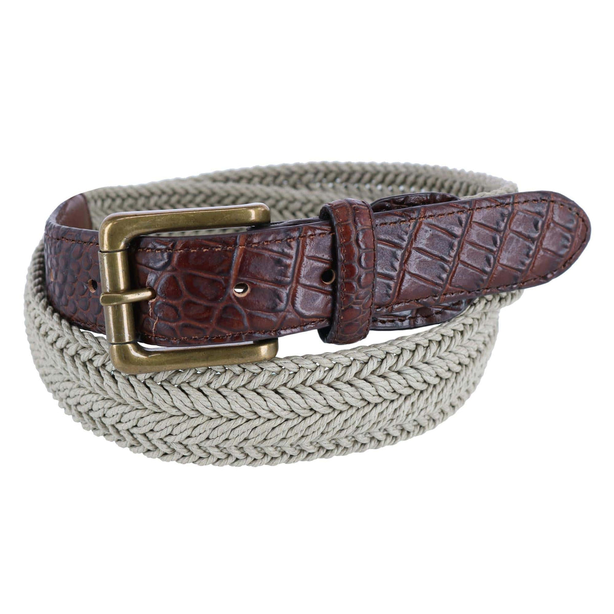 CTM® Men's Big & Tall Waxed Braided Belt with Croc Print Ends - Men's Big & Tall Waxed Braided Belt with Croc Print Ends