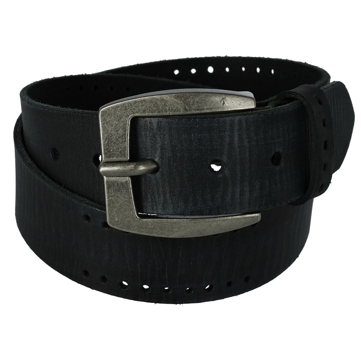 CTM® Men's Distressed Leather Bridle Belt with Perforations - Black