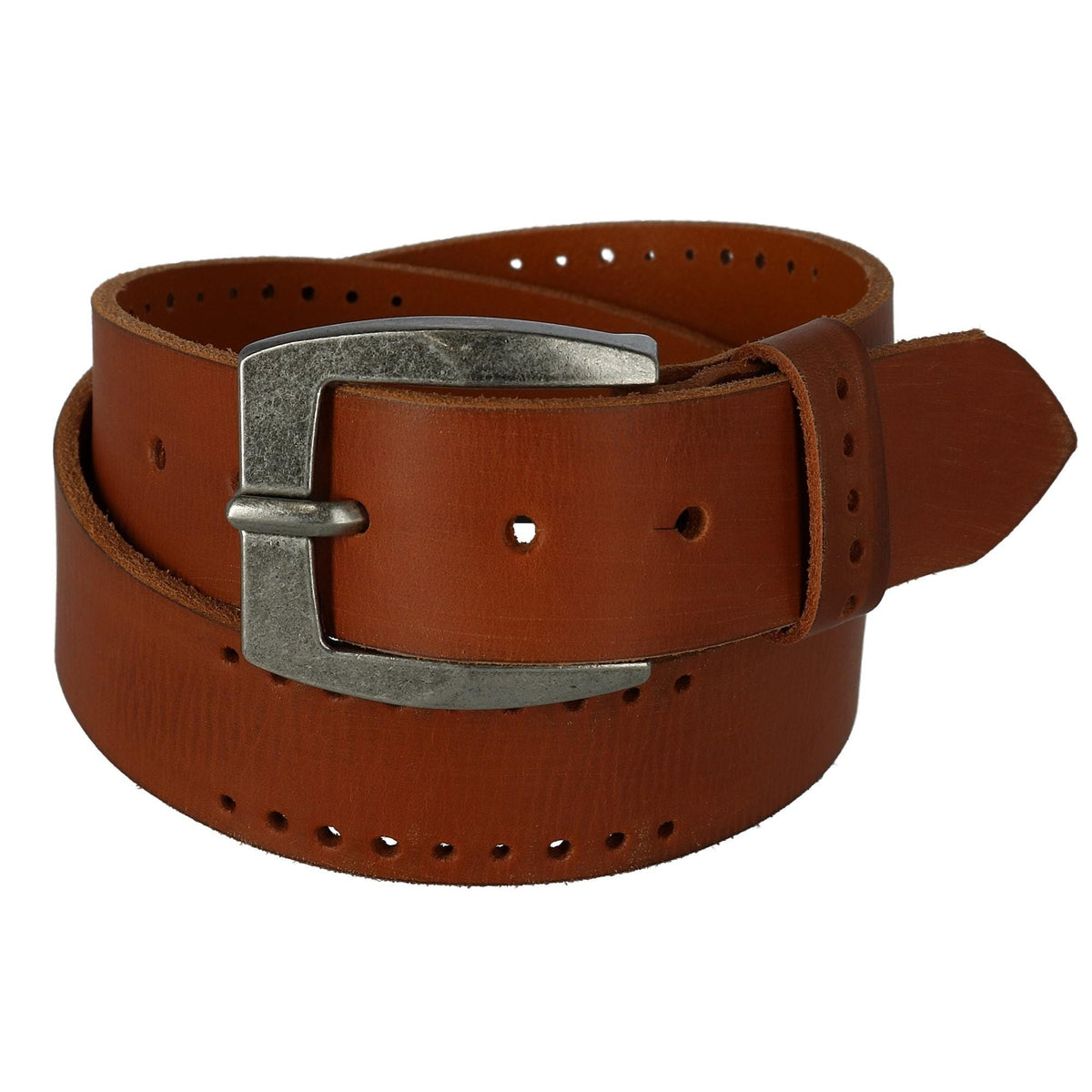 CTM® Men's Distressed Leather Bridle Belt with Perforations - Tan