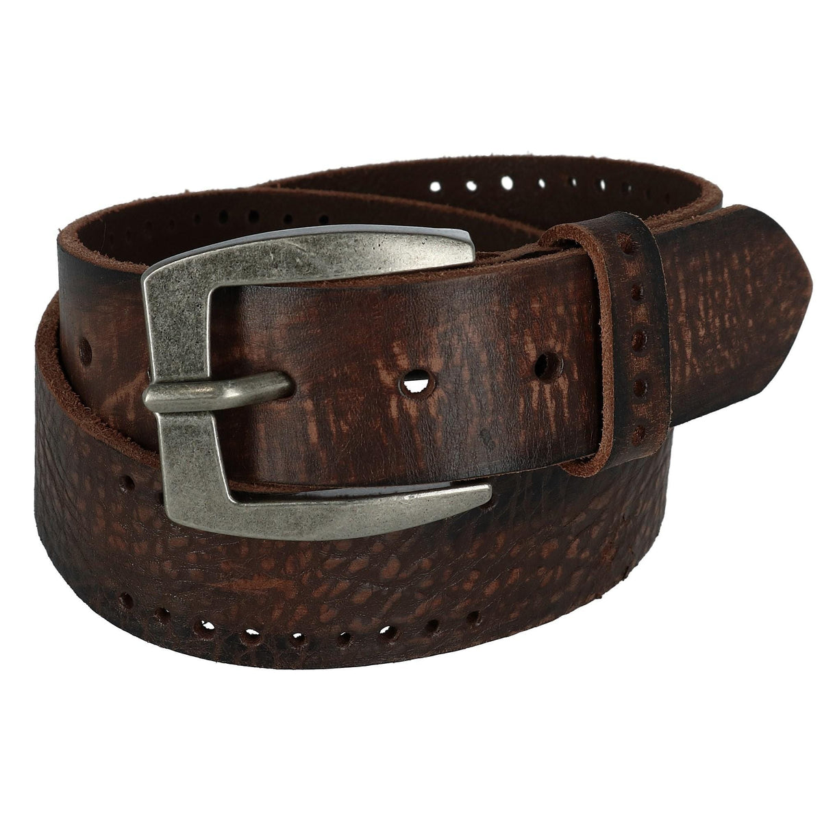 CTM® Men's Distressed Leather Bridle Belt with Perforations - Men's Distressed Leather Bridle Belt with Perforations