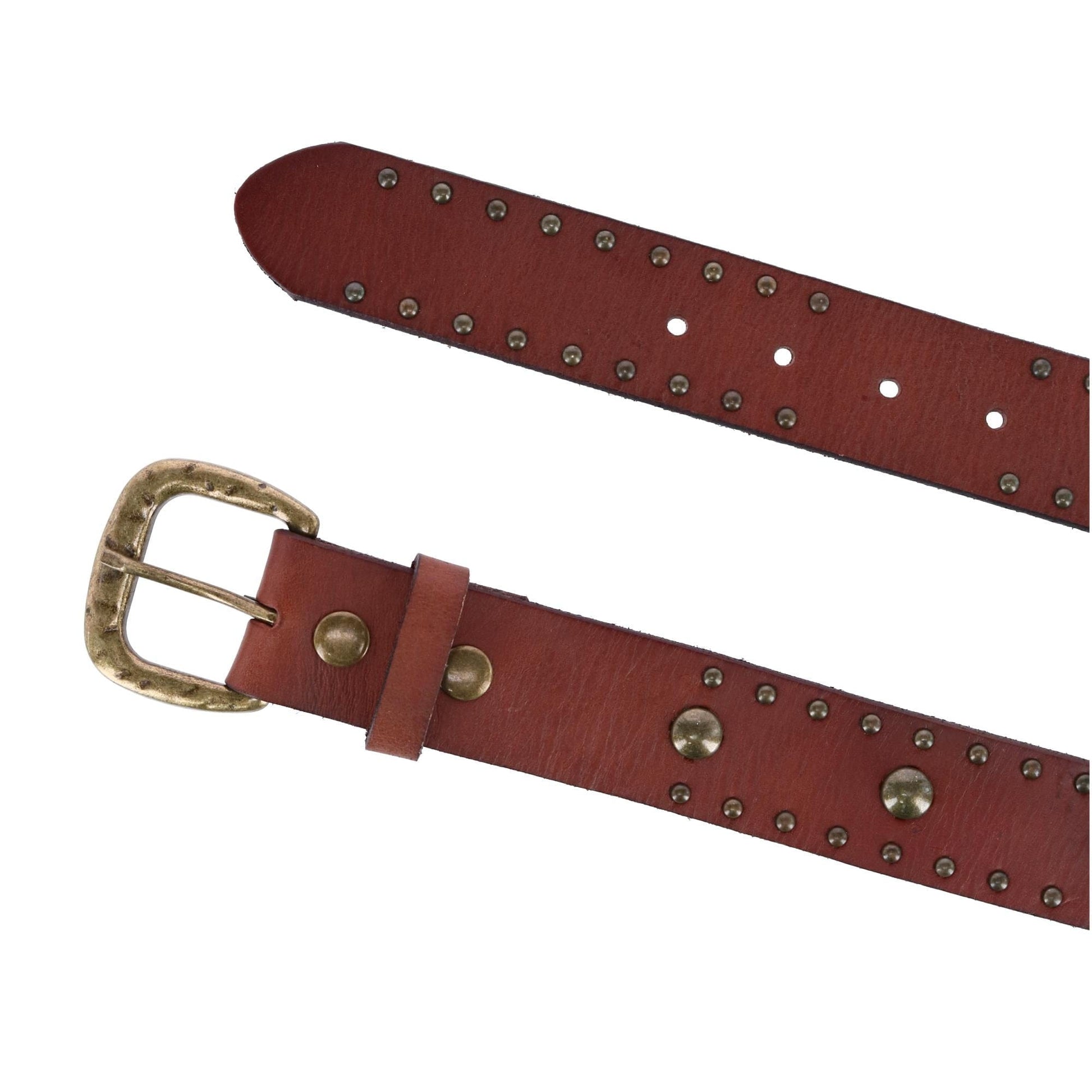 Toneka Women's Bridle Belt with Antique Brass Studs - Brown