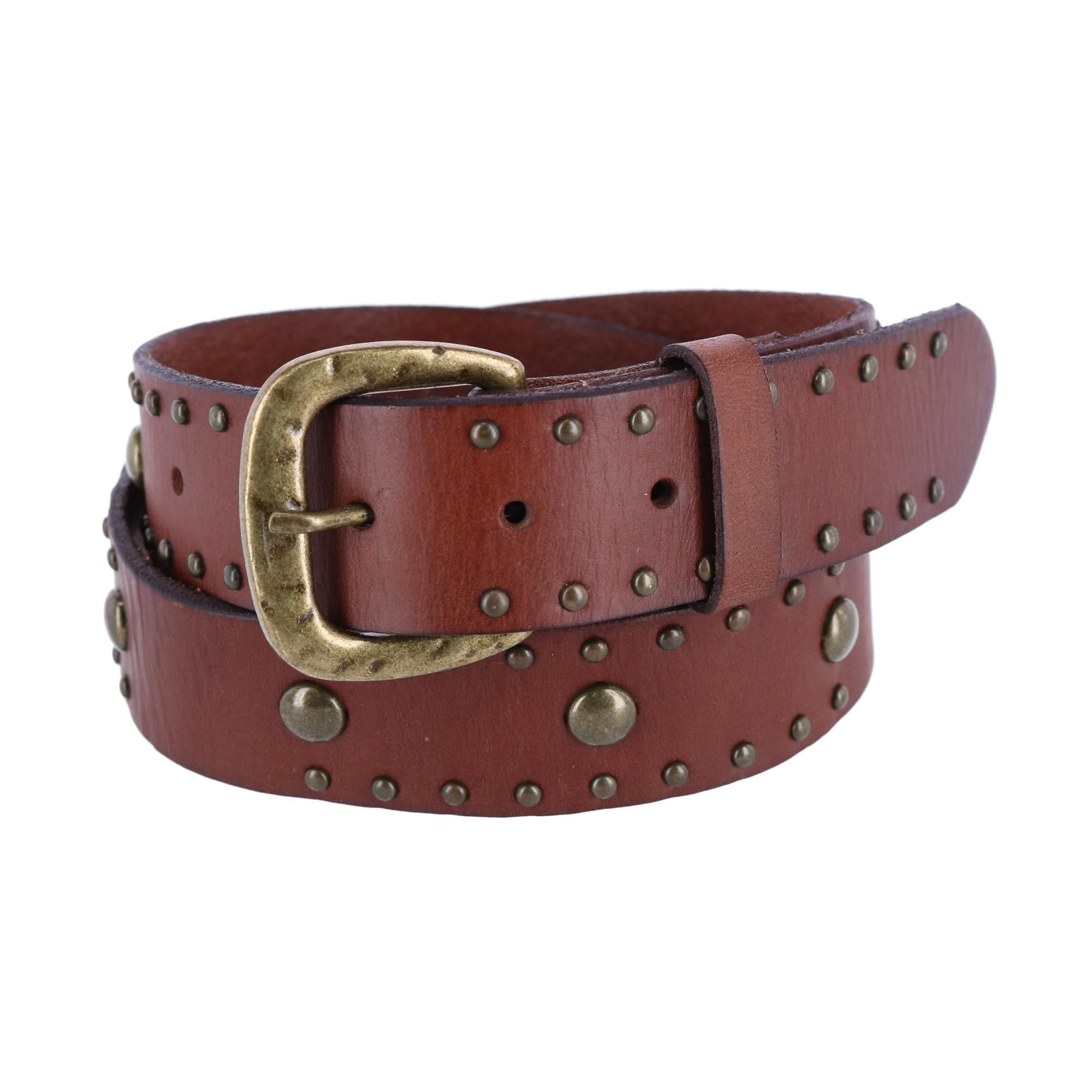 Toneka Women's Bridle Belt with Antique Brass Studs - Women's Bridle Belt with Antique Brass Studs