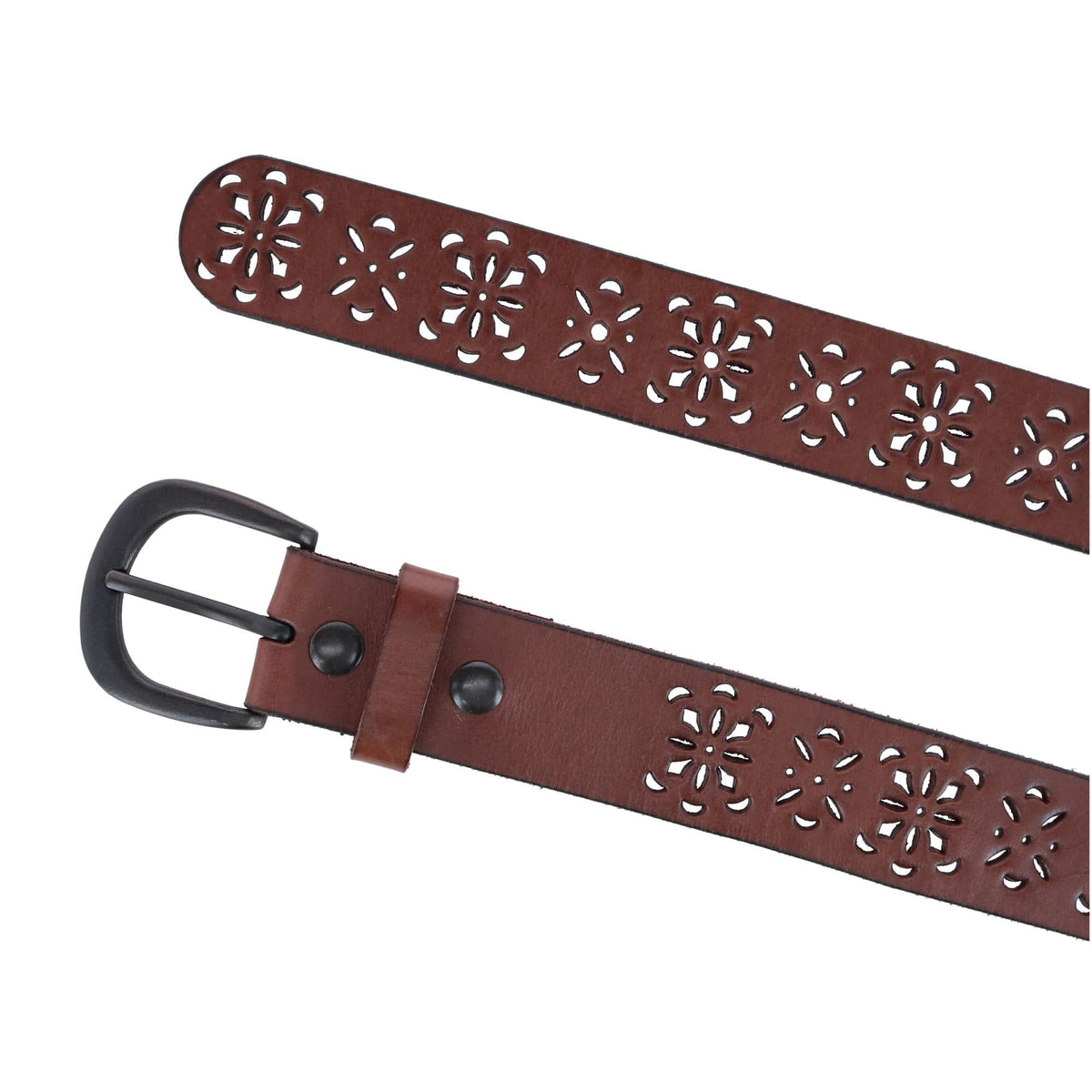 CTM® Women's Perforated Design Leather Belt - Brown
