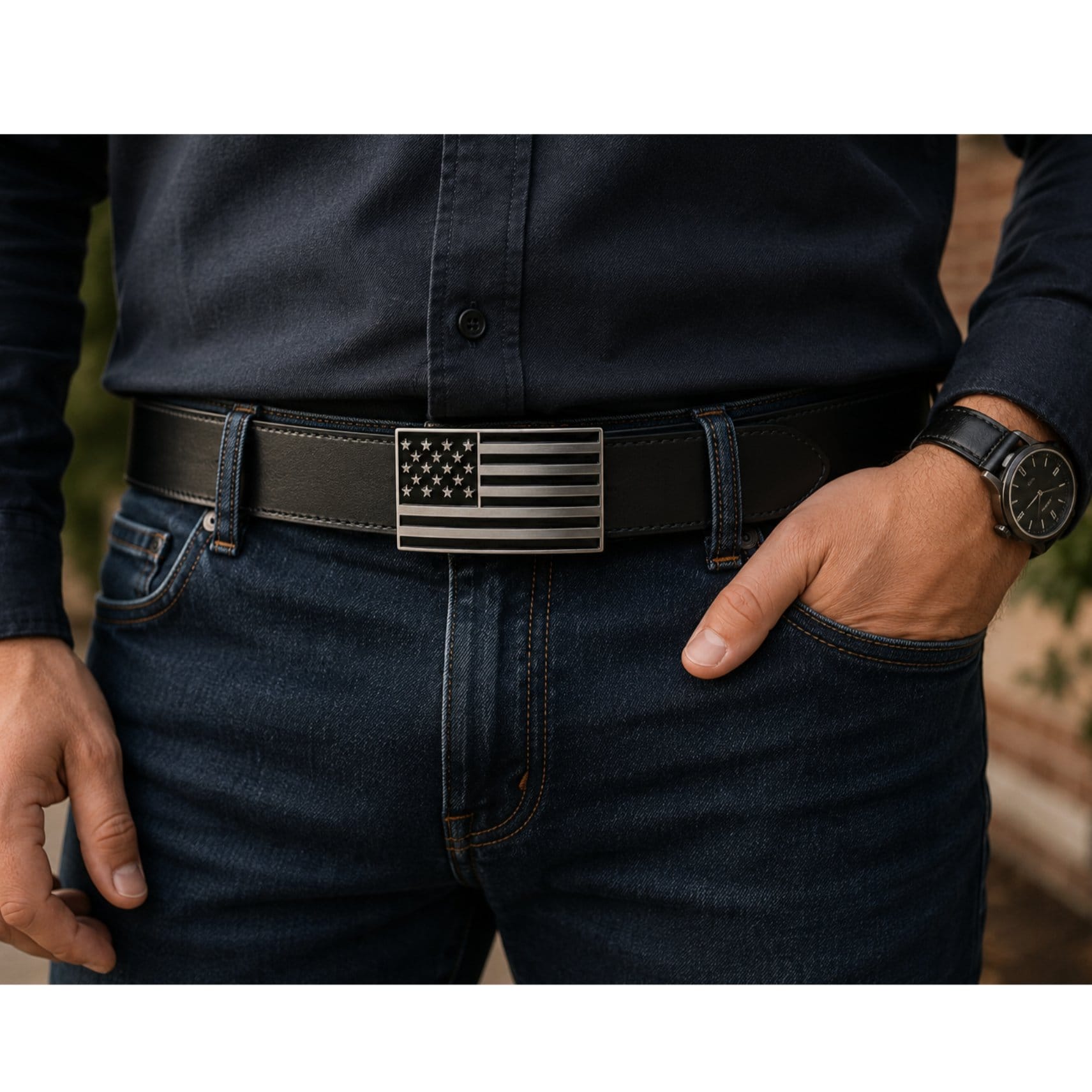 CTM® American Flag Belt Buckle - Silver