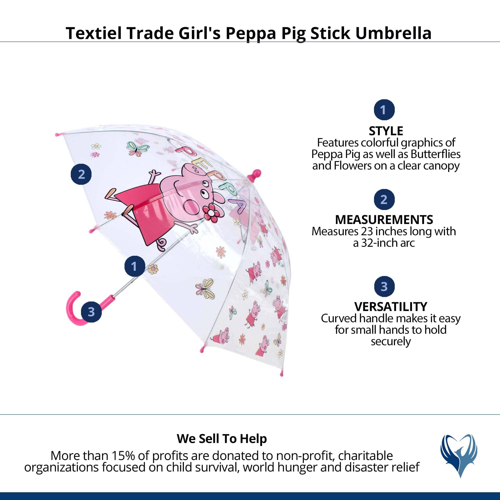 Textiel Trade Girl's Peppa Pig Stick Umbrella - Pink
