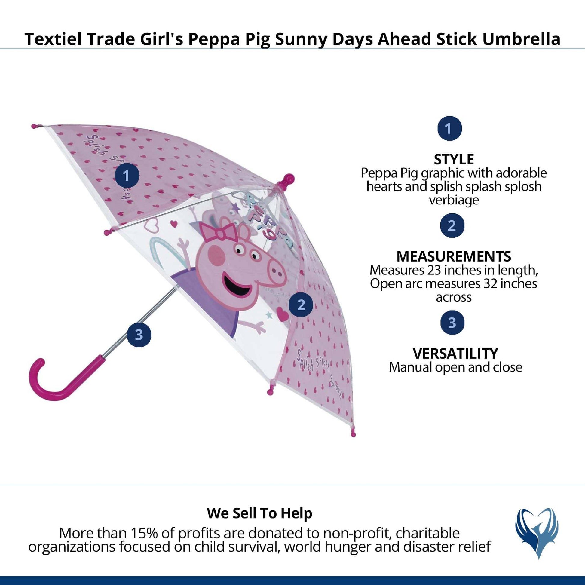 Textiel Trade Girl's Peppa Pig Sunny Days Ahead Stick Umbrella - Pink