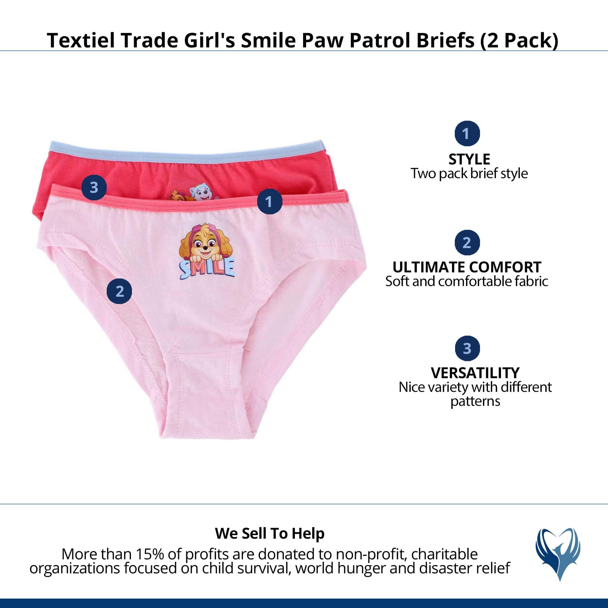Textiel Trade Girl's Smile Paw Patrol Briefs (2 Pack) - Assorted