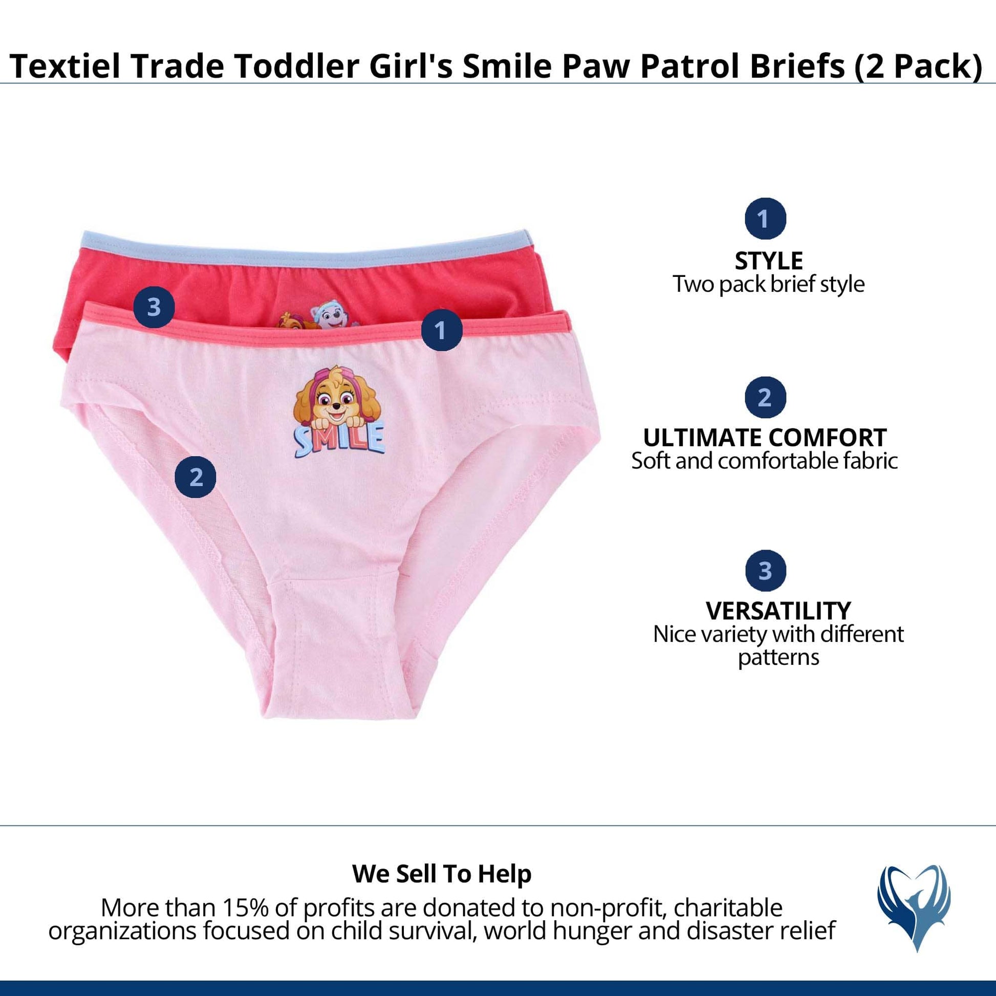 Textiel Trade Toddler Girl's Smile Paw Patrol Briefs (2 Pack) - Assorted