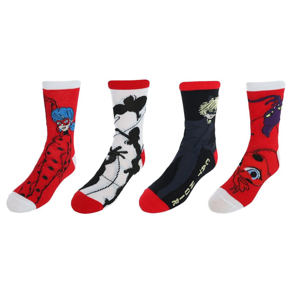Textiel Trade Kids Disney Miraculous Ladybug & Cat Noir Crew Socks (4 Pack) - Kids Disney Miraculous Ladybug & Cat Noir Crew Socks (4 Pack)