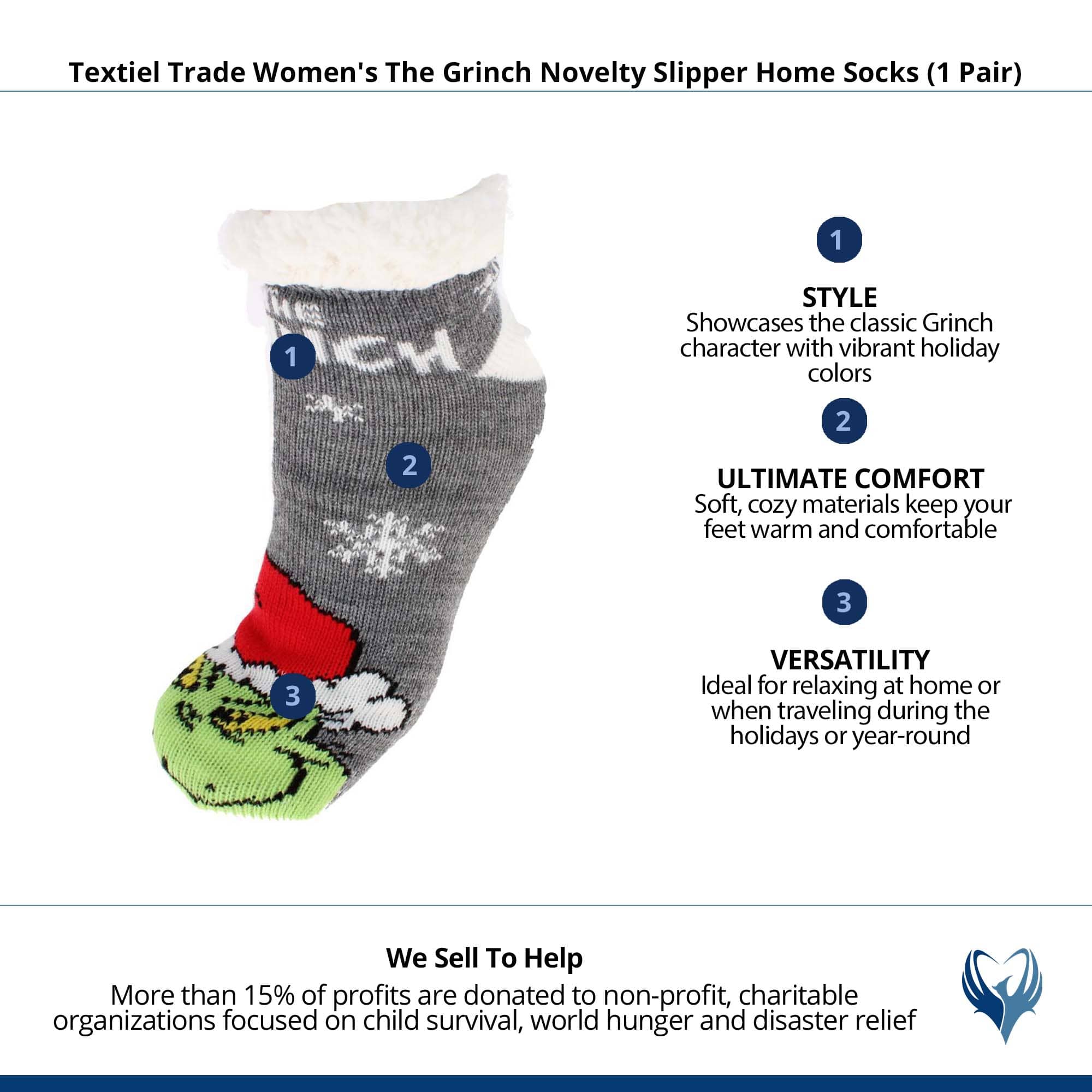 Textiel Trade Women's The Grinch Novelty Slipper Home Socks (1 Pair) - Gray