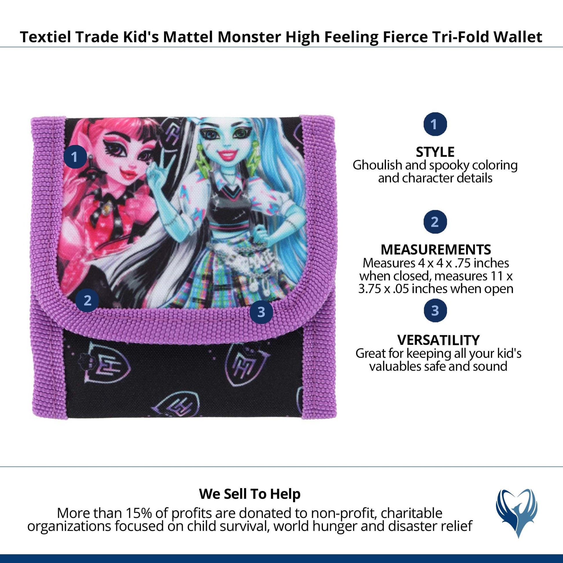 Textiel Trade Kid's Mattel Monster High Feeling Fierce Tri-Fold Wallet - Black