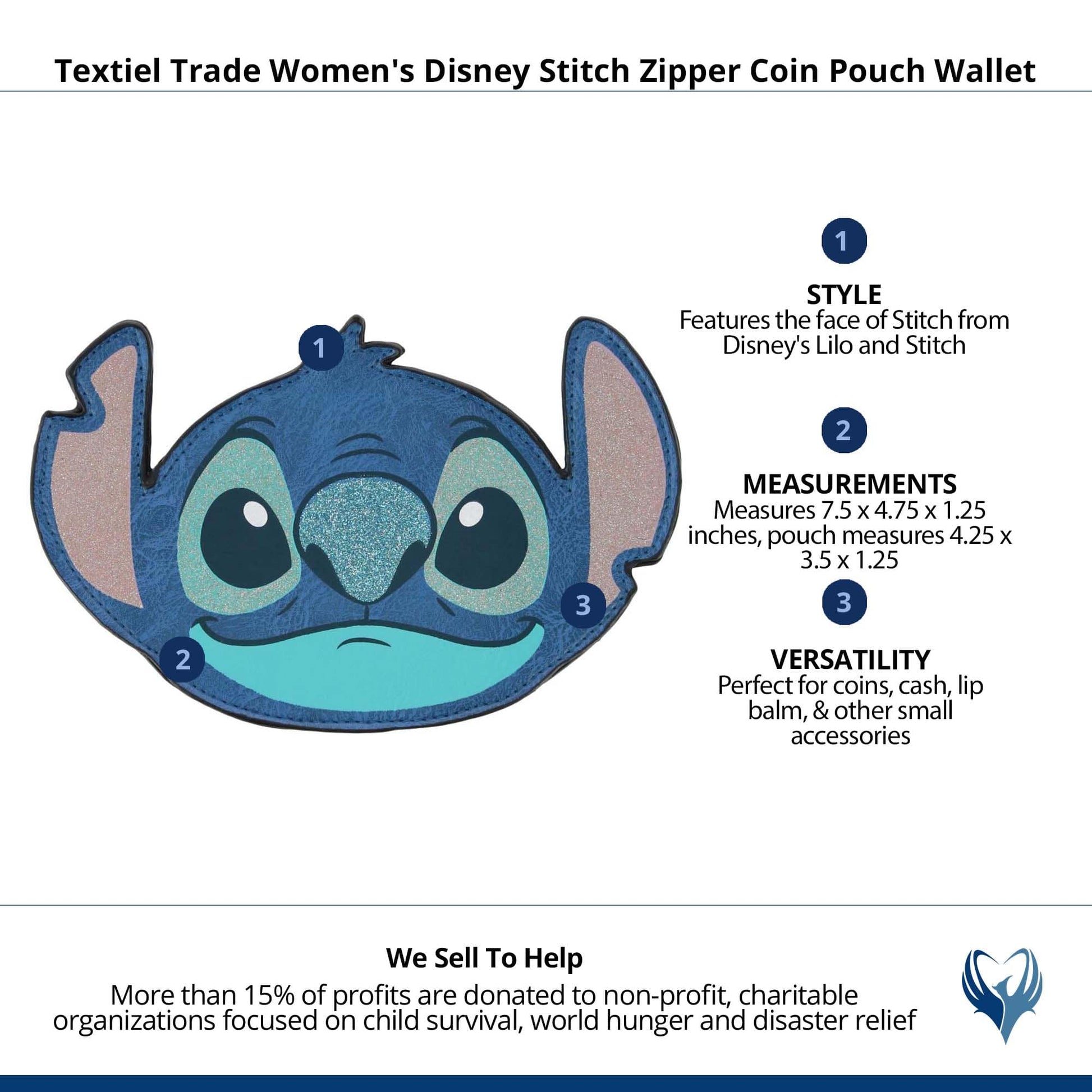Textiel Trade Women's Disney Stitch Zipper Coin Pouch Wallet - Blue