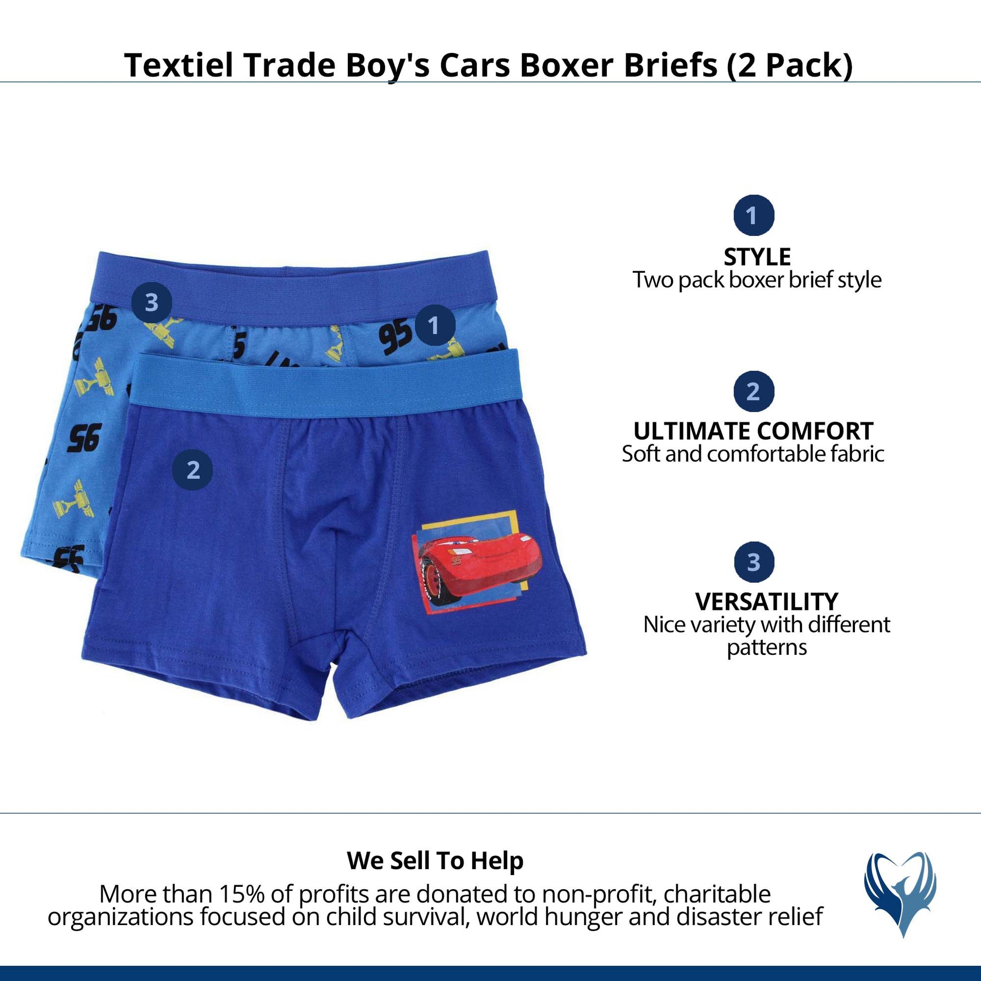 Textiel Trade Boy's Cars Boxer Briefs (2 Pack) - Blue