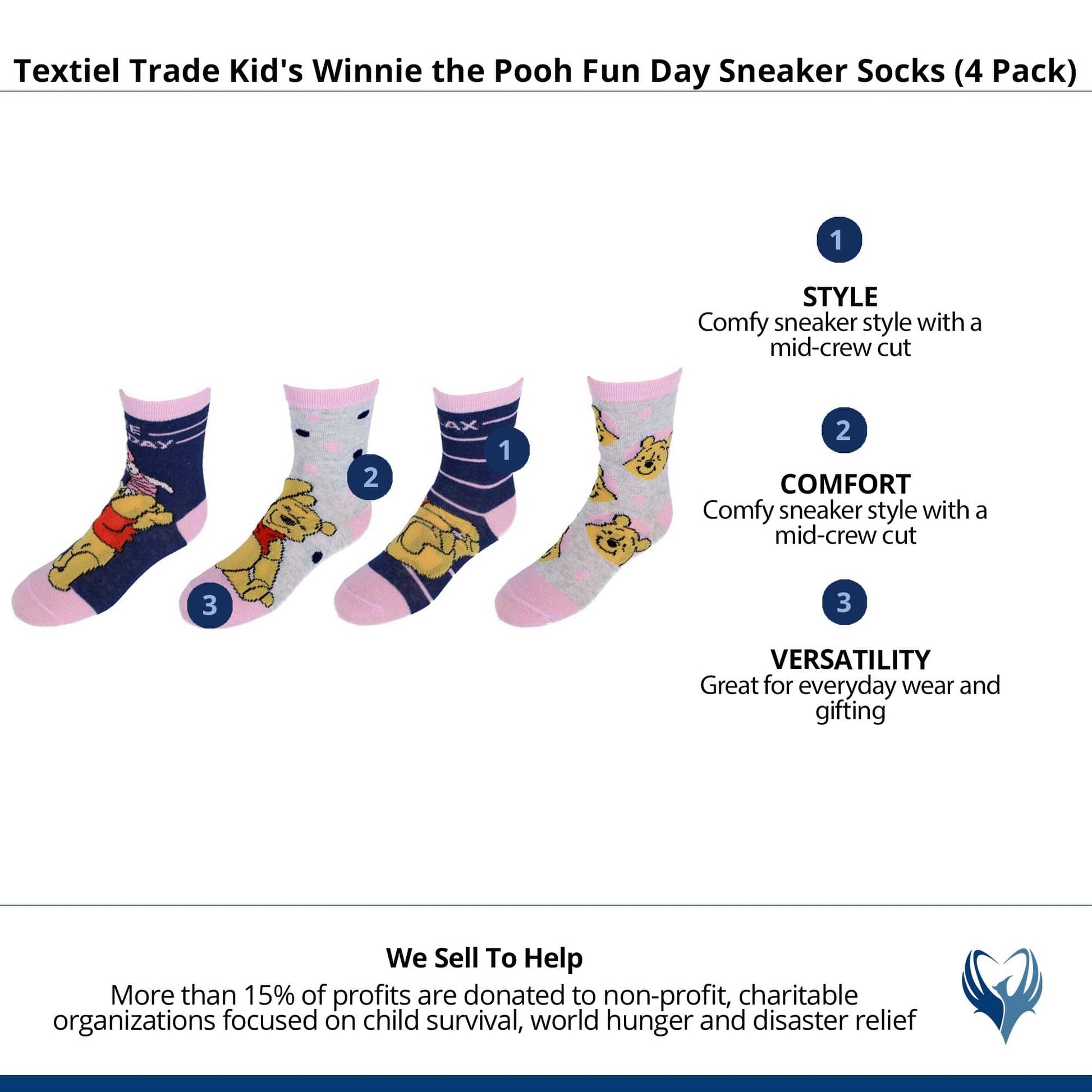 Textiel Trade Kid's Winnie the Pooh Fun Day Sneaker Socks (4 Pack) - Multiple