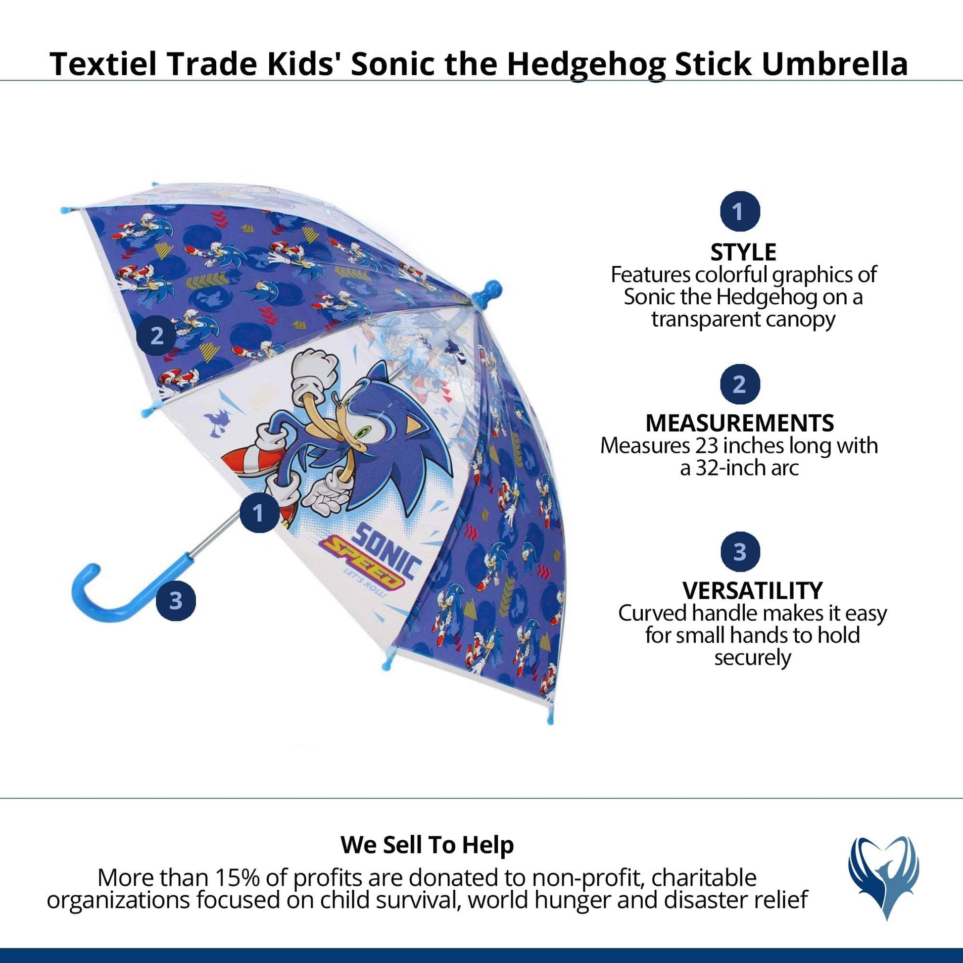 Textiel Trade Kids' Sonic the Hedgehog Stick Umbrella - Blue