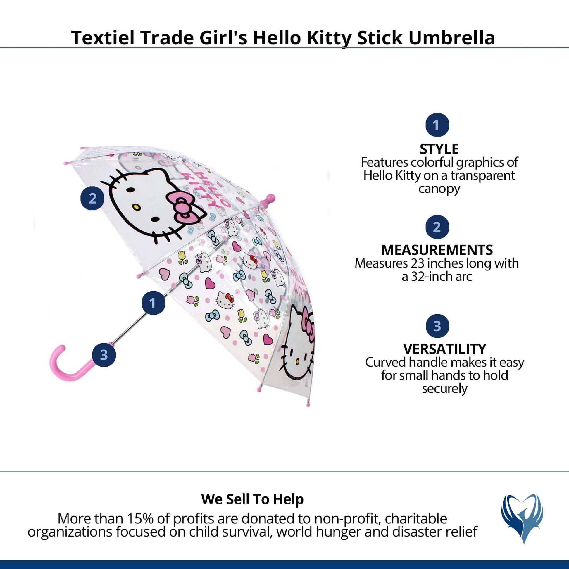Textiel Trade Girl's Hello Kitty Stick Umbrella - Pink