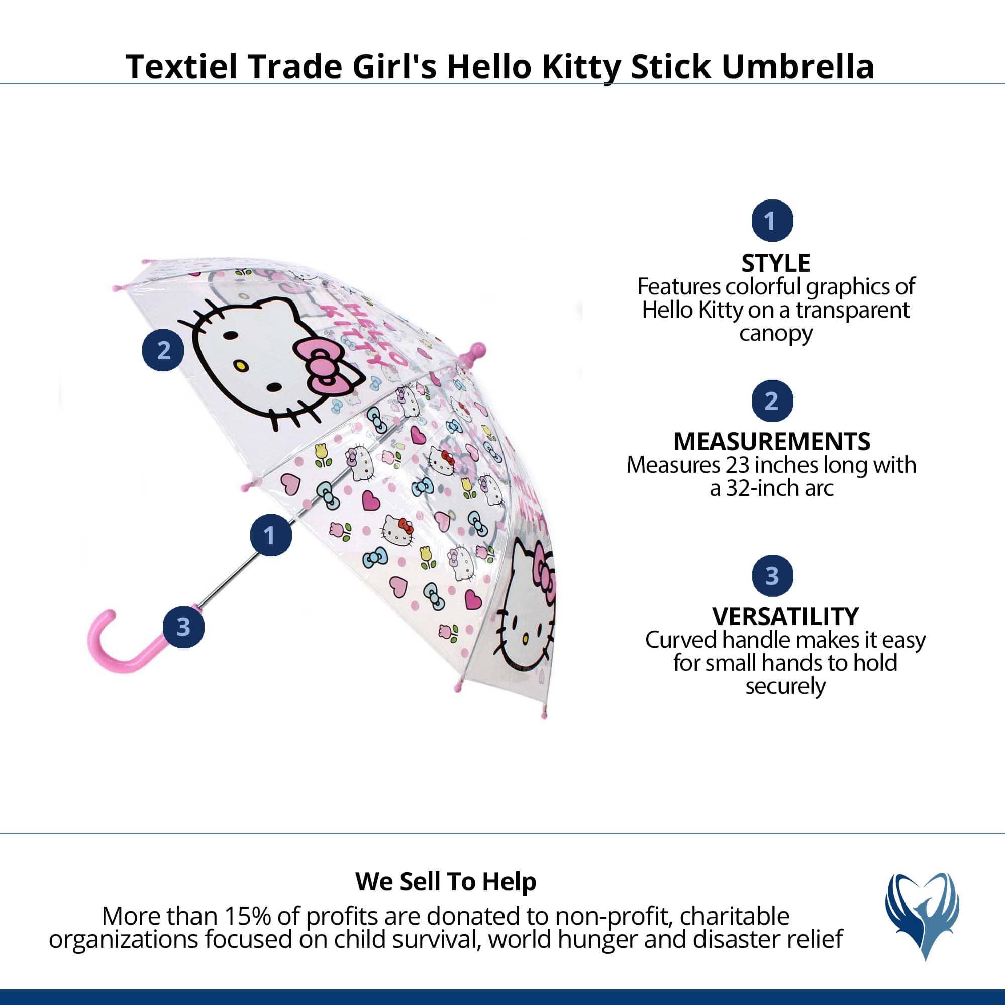 Textiel Trade Girl's Hello Kitty Stick Umbrella - Pink