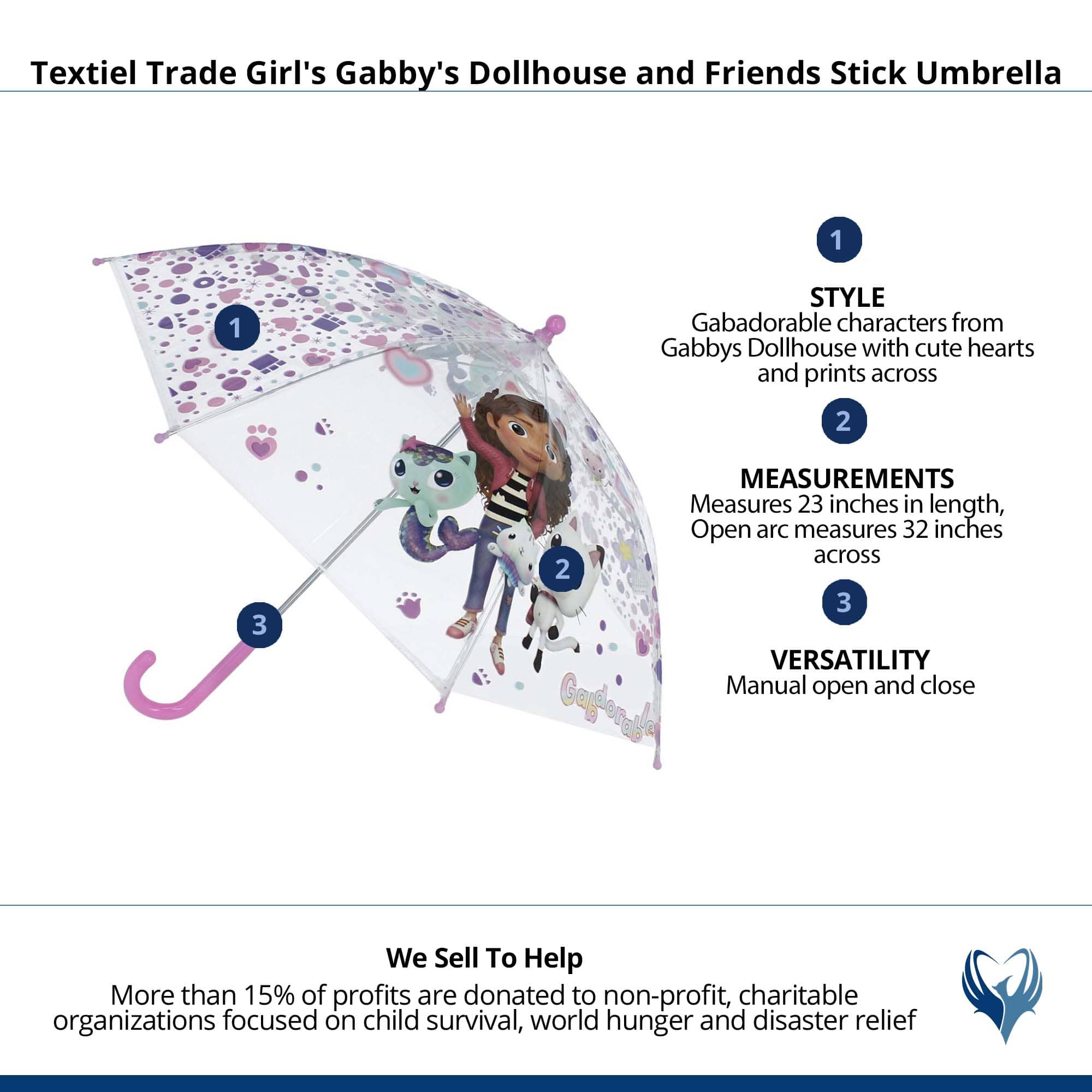 Textiel Trade Girl's Gabby's Dollhouse and Friends Stick Umbrella - Pink