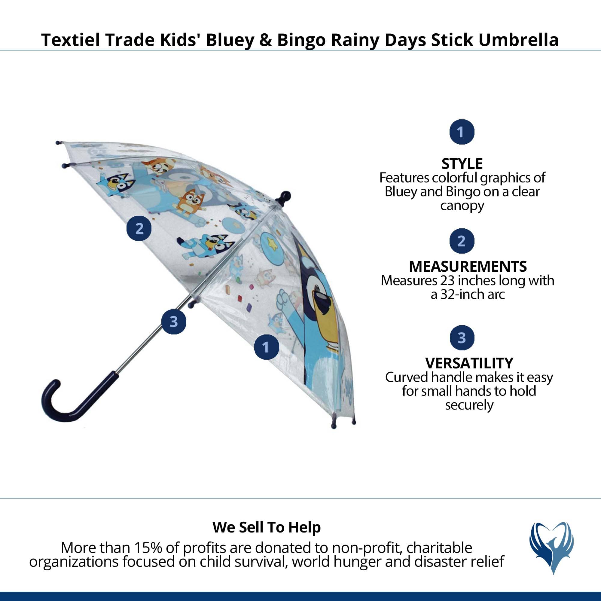 Textiel Trade Kids' Bluey & Bingo Rainy Days Stick Umbrella - Blue