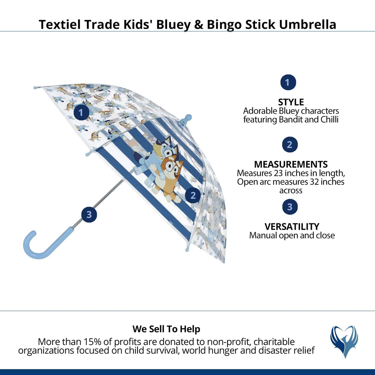 Textiel Trade Kids' Bluey & Bingo Stick Umbrella - Blue
