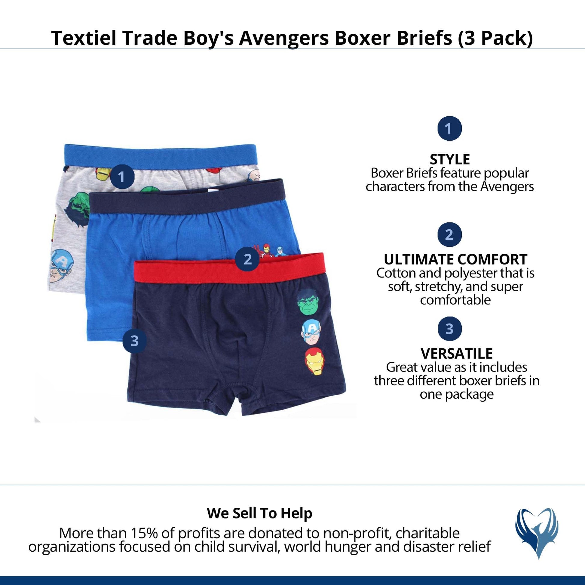 Textiel Trade Boy's Avengers Boxer Briefs  (3 Pack) - Multicolor