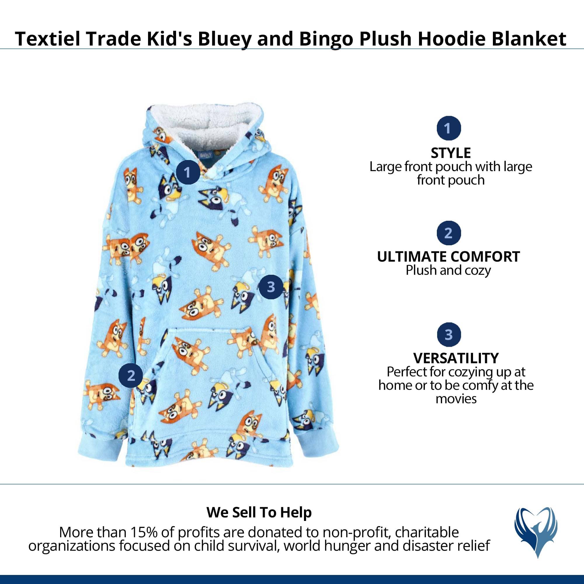 Textiel Trade Kid's Bluey and Bingo Plush Hoodie Blanket - Blue