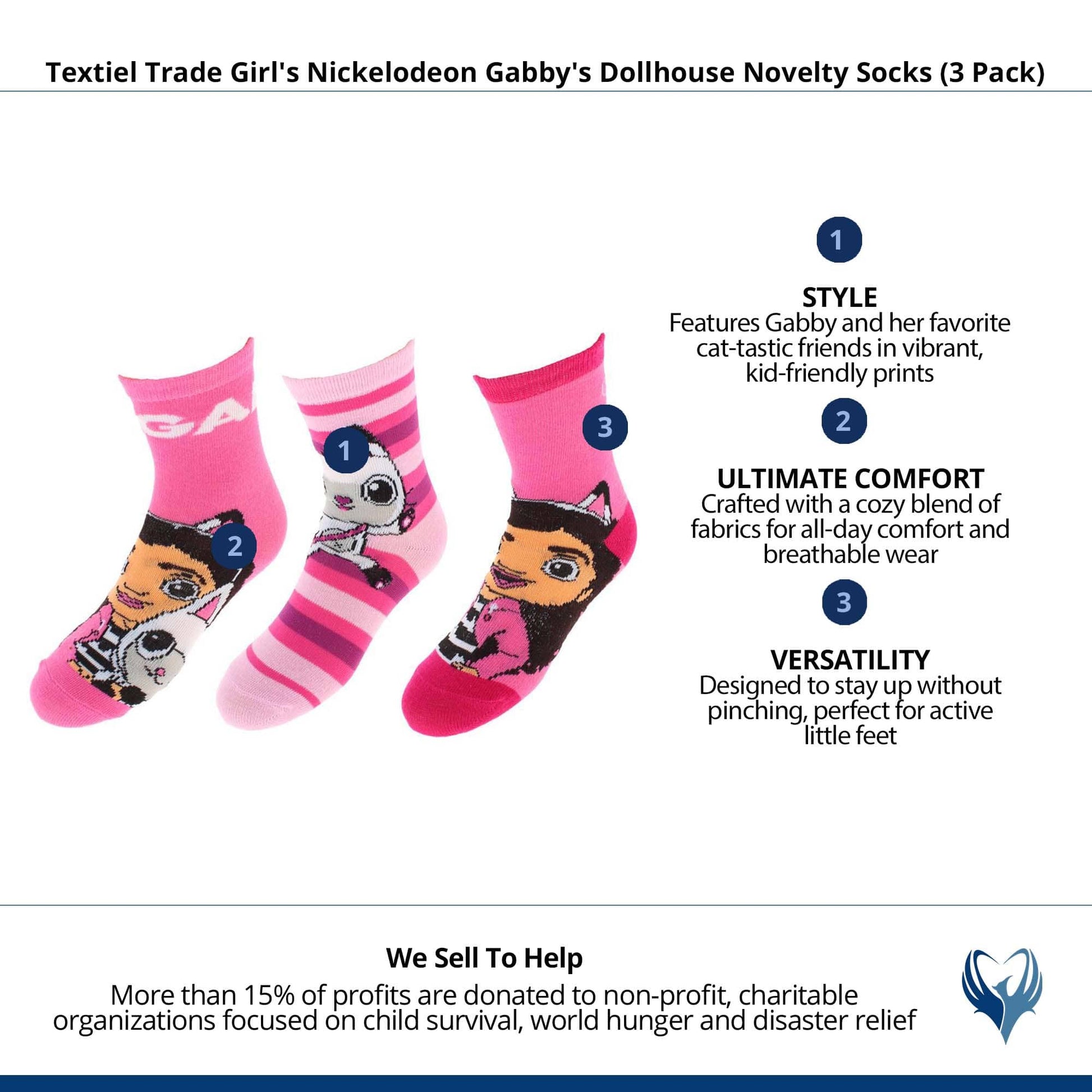 Textiel Trade Girl's Nickelodeon Gabby's Dollhouse Novelty Socks (3 Pack) - Pink
