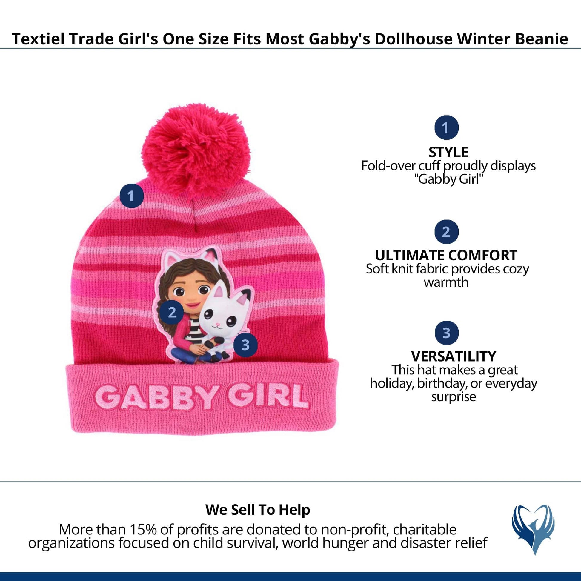 Textiel Trade Girl's One Size Fits Most Gabby's Dollhouse Winter Beanie - Dark Pink