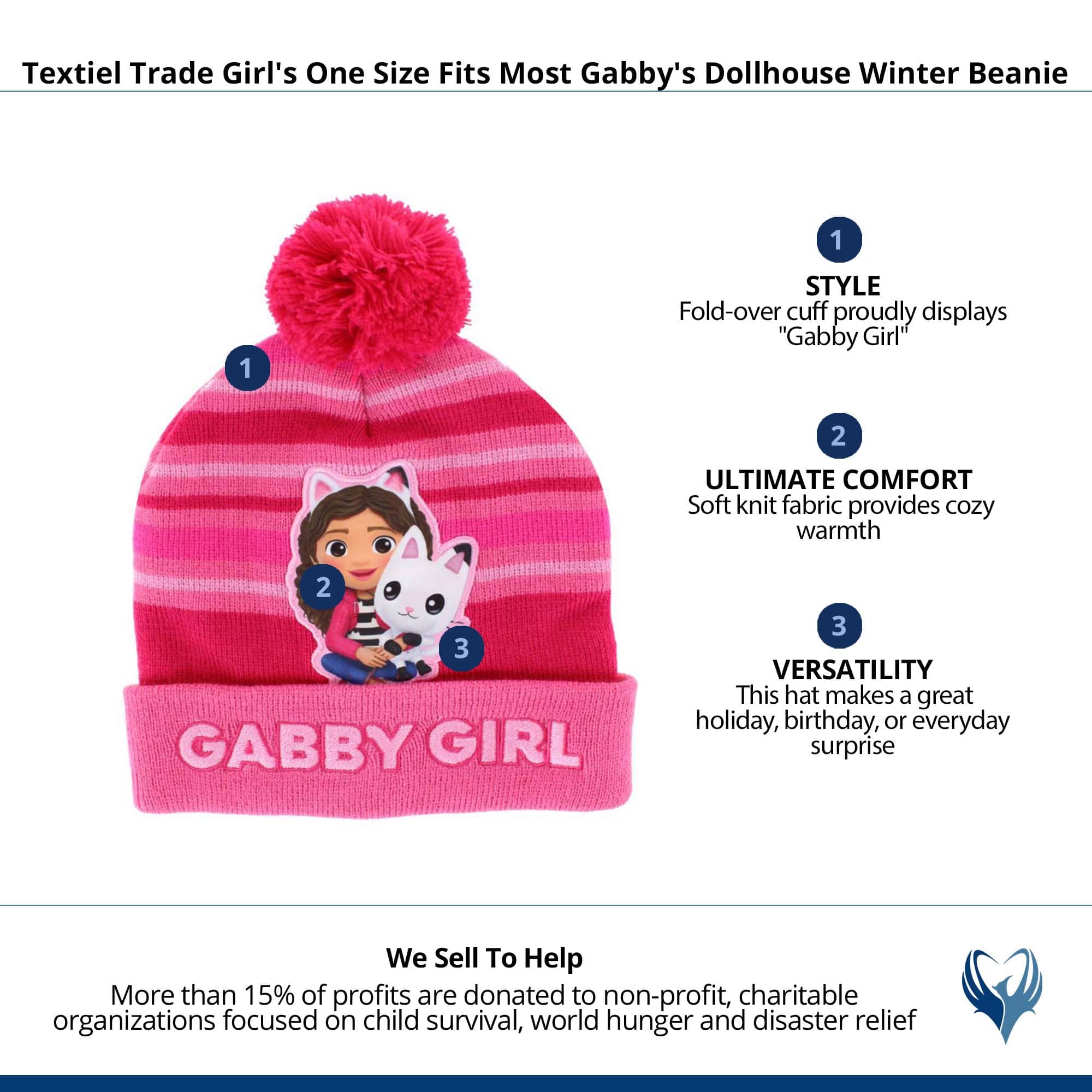 Textiel Trade Girl's One Size Fits Most Gabby's Dollhouse Winter Beanie - Dark Pink