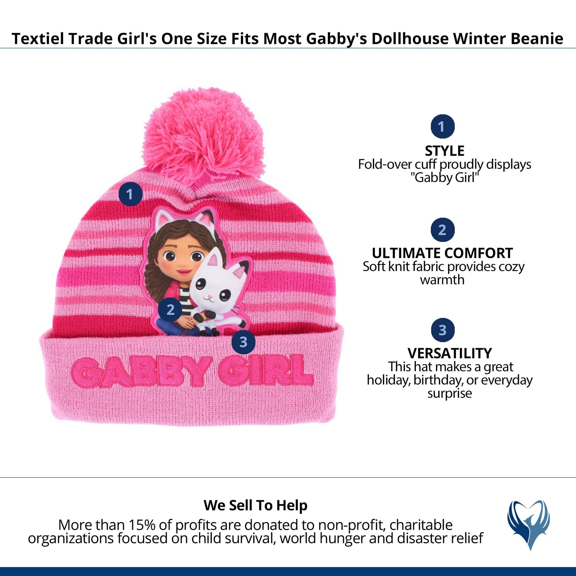 Textiel Trade Girl's One Size Fits Most Gabby's Dollhouse Winter Beanie - Light Pink