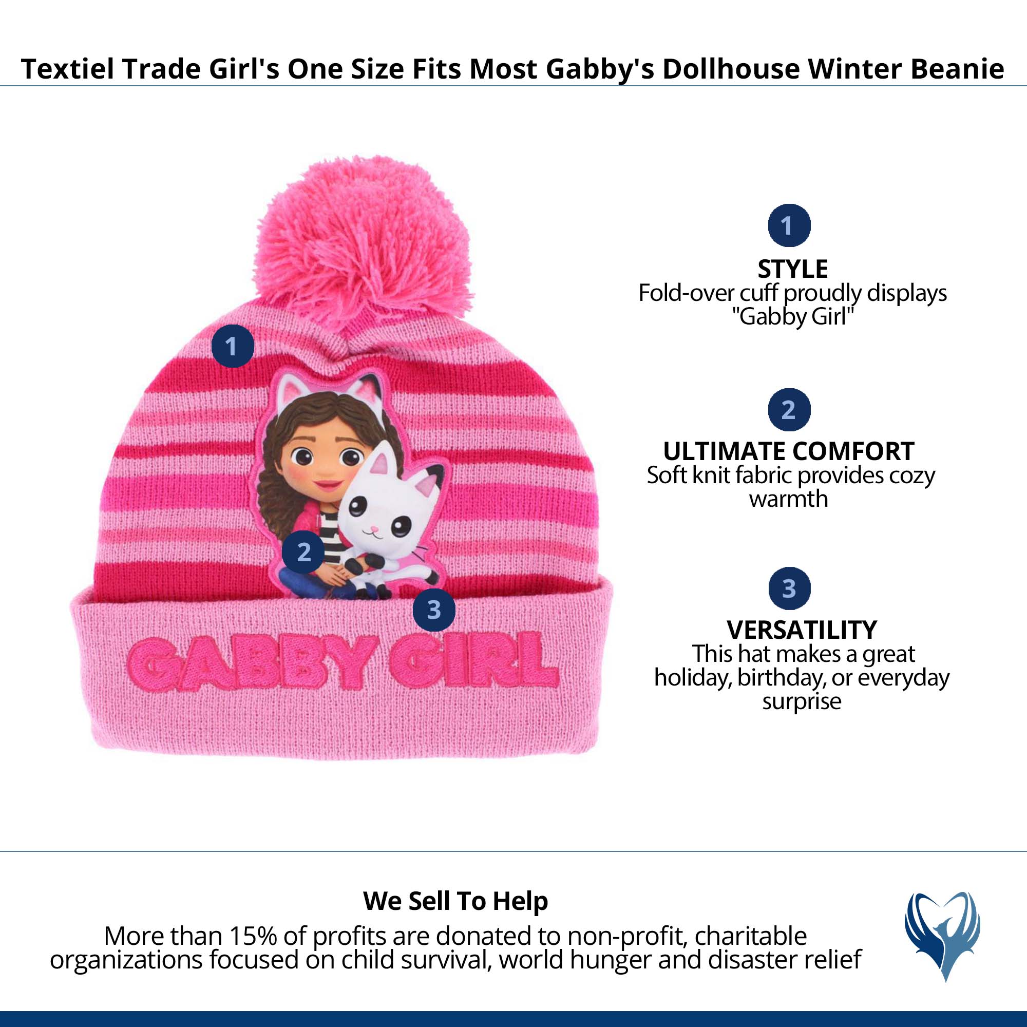 Textiel Trade Girl's One Size Fits Most Gabby's Dollhouse Winter Beanie - Light Pink