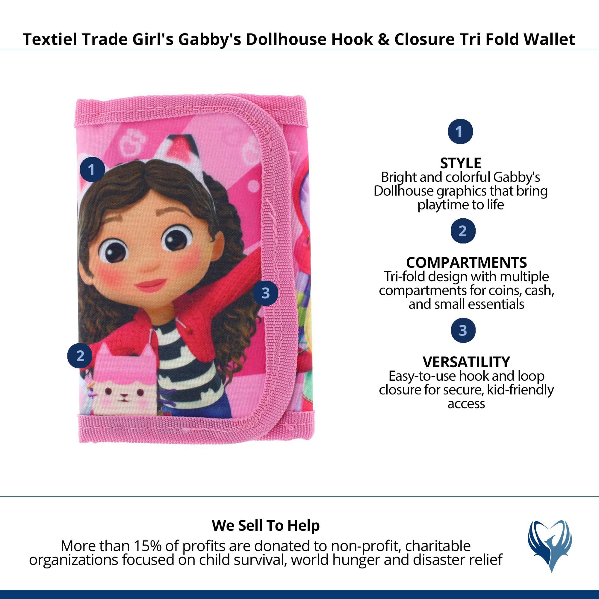 Textiel Trade Girl's Gabby's Dollhouse Hook & Closure Tri Fold Wallet - Pink
