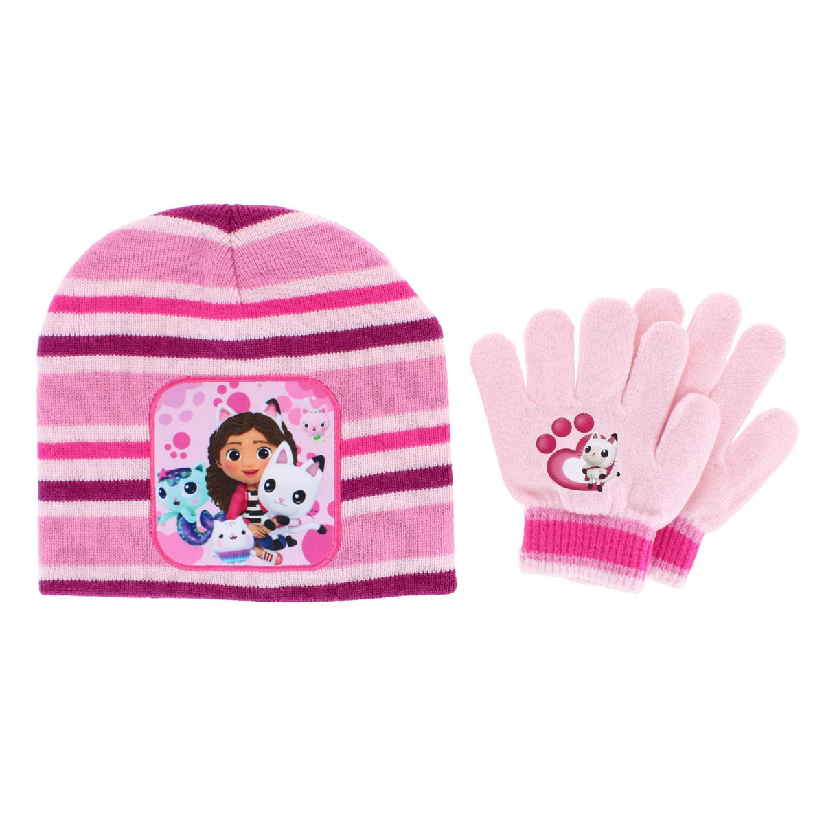 Textiel Trade Girl's Gabby's Dollhouse Striped Winter Beanie Hat and Gloves Set