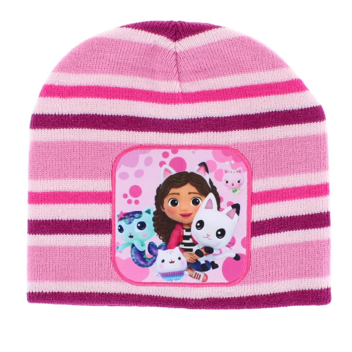 Textiel Trade Girl's Gabby's Dollhouse Striped Winter Beanie Hat and Gloves Set - Light Pink