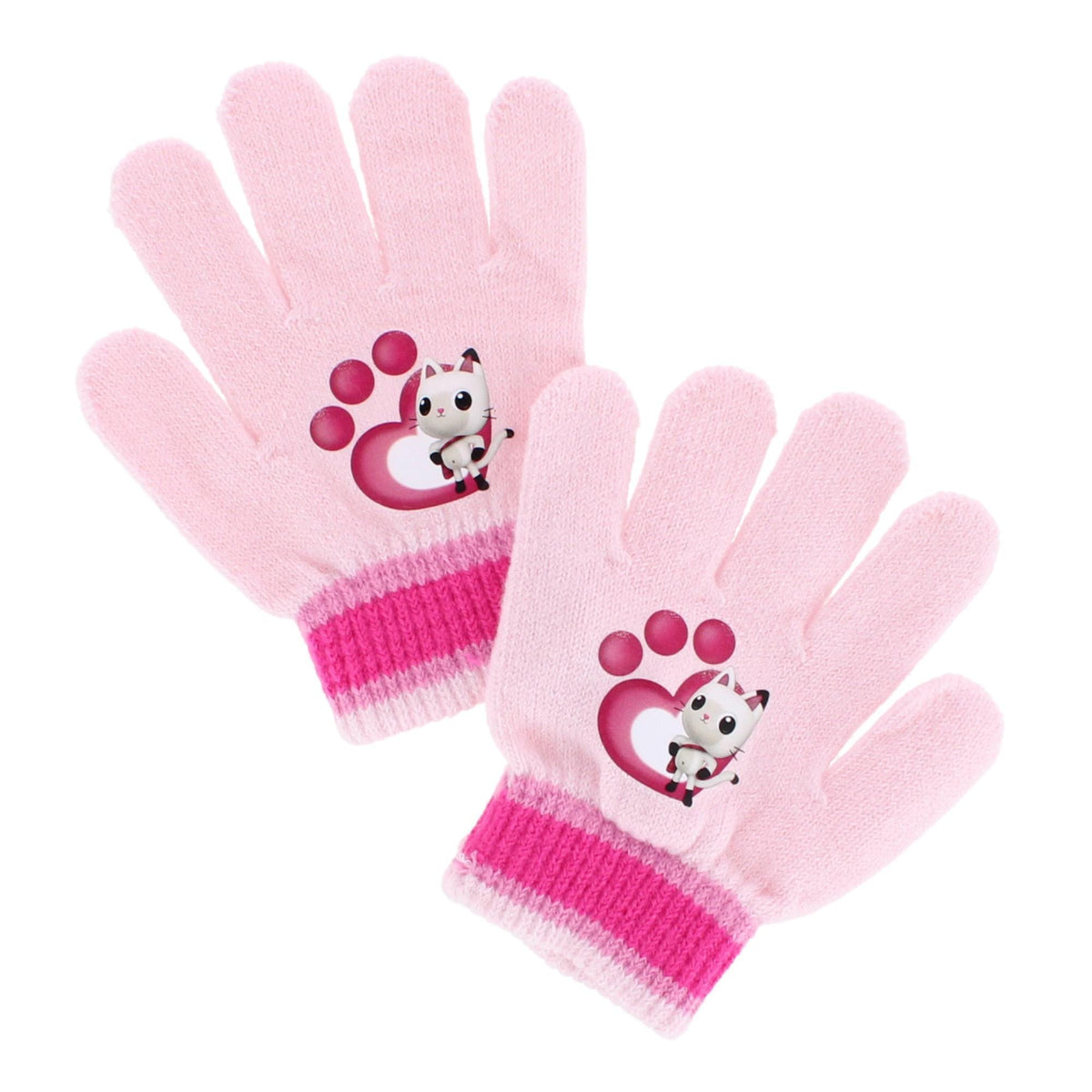 Textiel Trade Girl's Gabby's Dollhouse Striped Winter Beanie Hat and Gloves Set - Light Pink