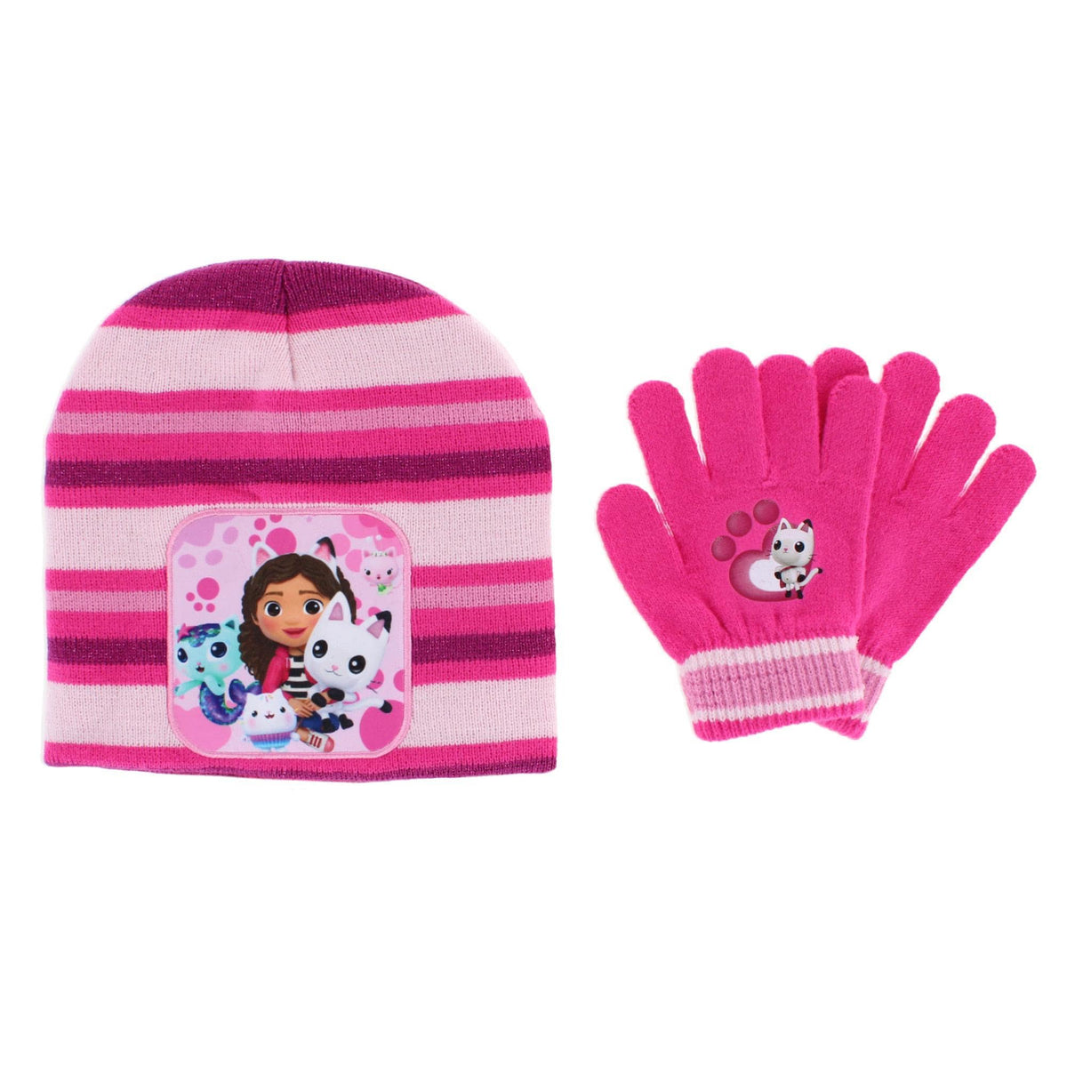 Textiel Trade Girl's Gabby's Dollhouse Striped Winter Beanie Hat and Gloves Set - Girl's Gabby's Dollhouse Striped Winter Beanie Hat and Gloves Set
