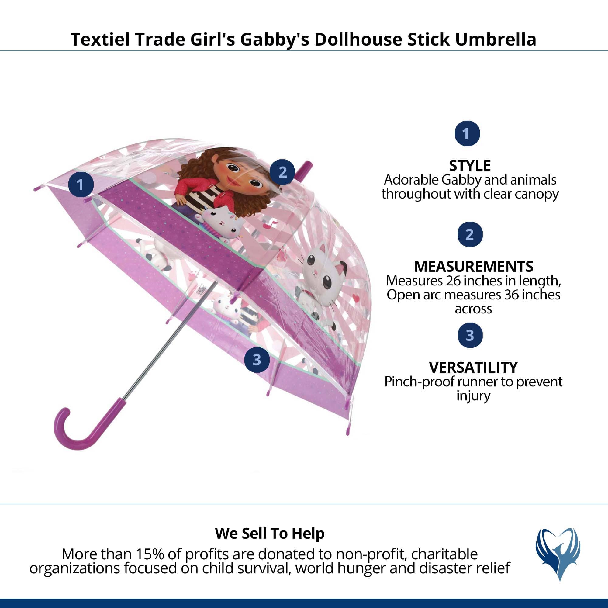 Textiel Trade Girl's Gabby's Dollhouse Stick Umbrella - Purple