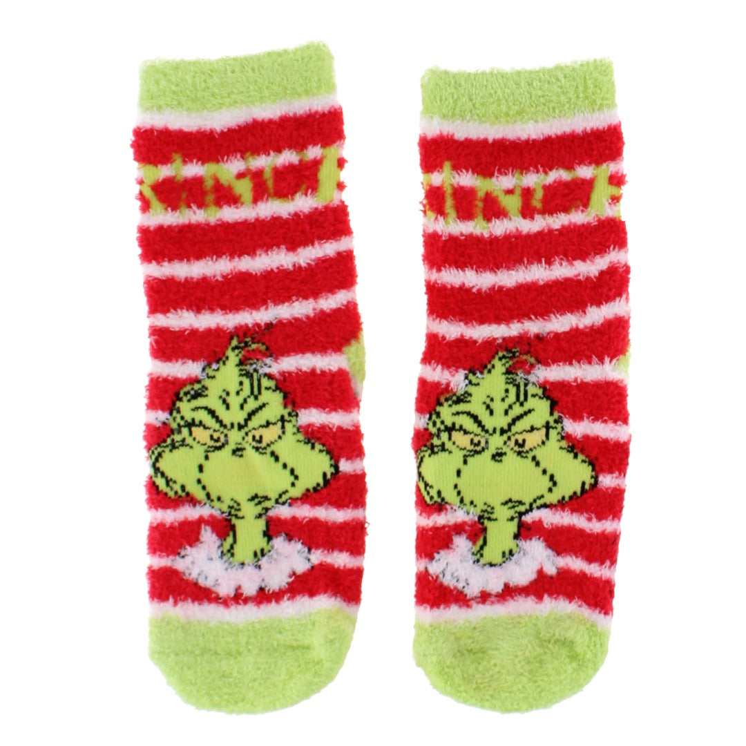 Textiel Trade Kid's Dr. Seuss The Grinch Comfy Gripper Socks (2 Pack) - Green and Red